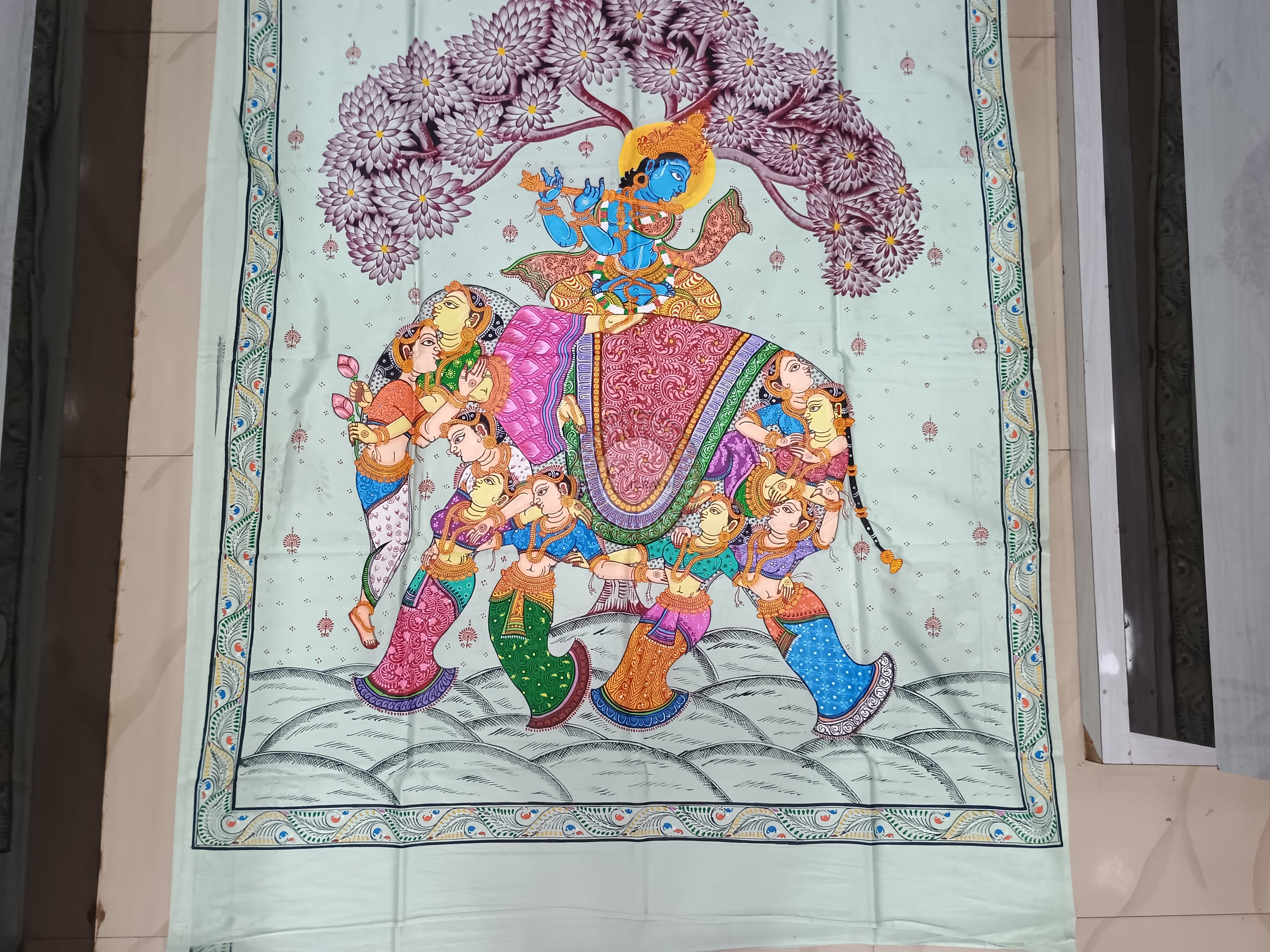 Aqua Kandarp Hasti Theme Pattachitra Khadi Silk Saree