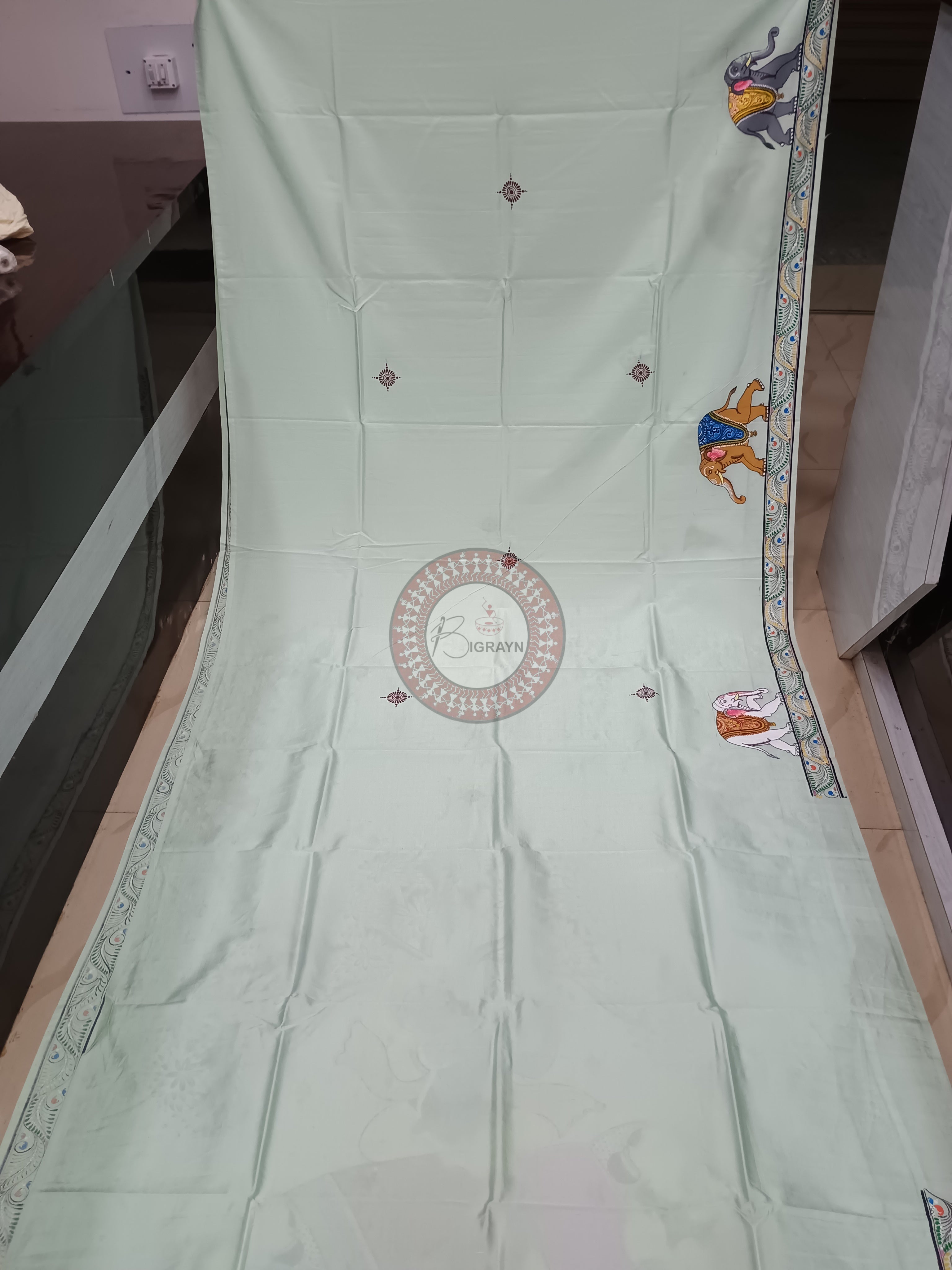 Aqua Kandarp Hasti Theme Pattachitra Khadi Silk Saree