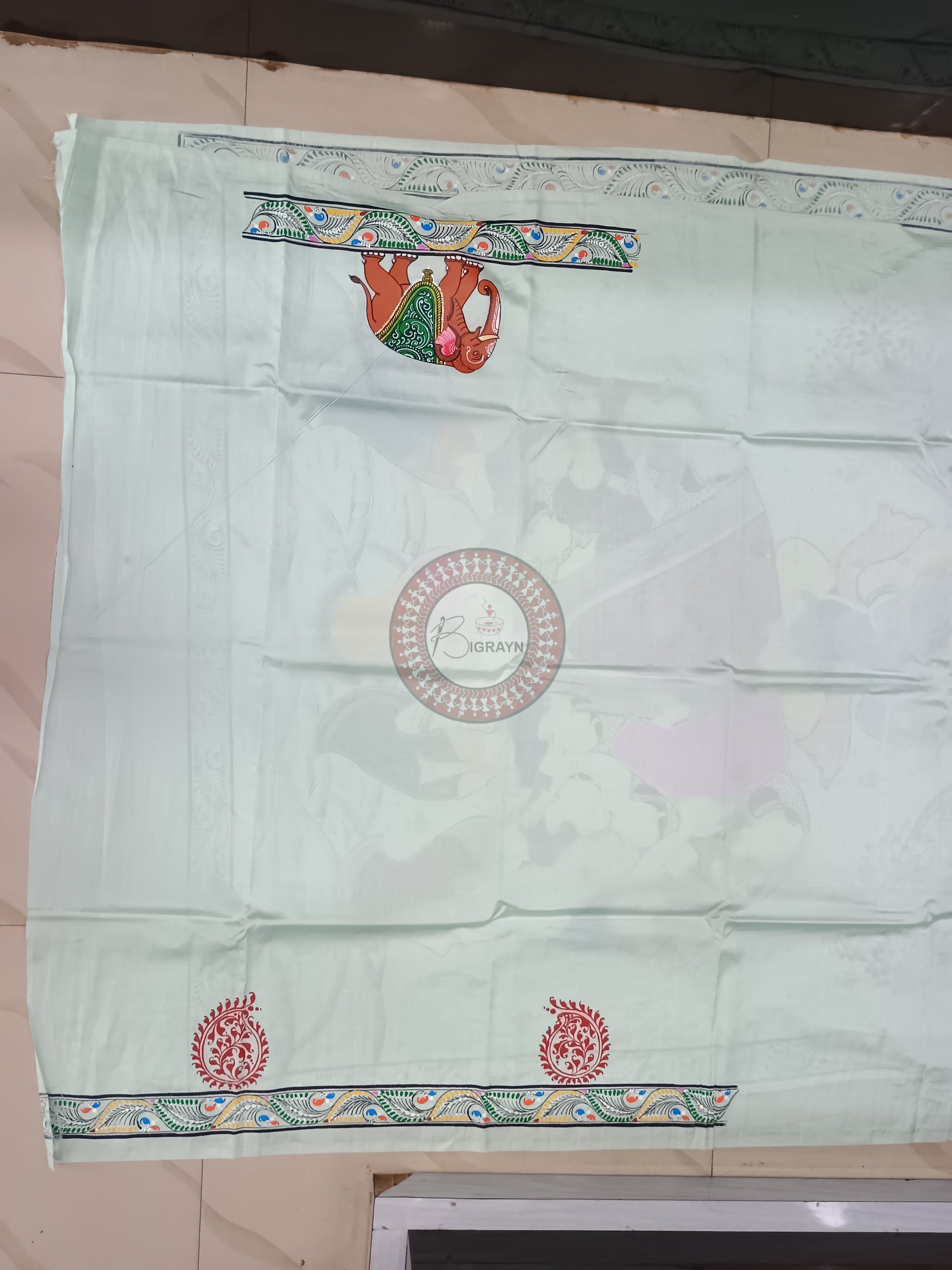 Aqua Kandarp Hasti Theme Pattachitra Khadi Silk Saree