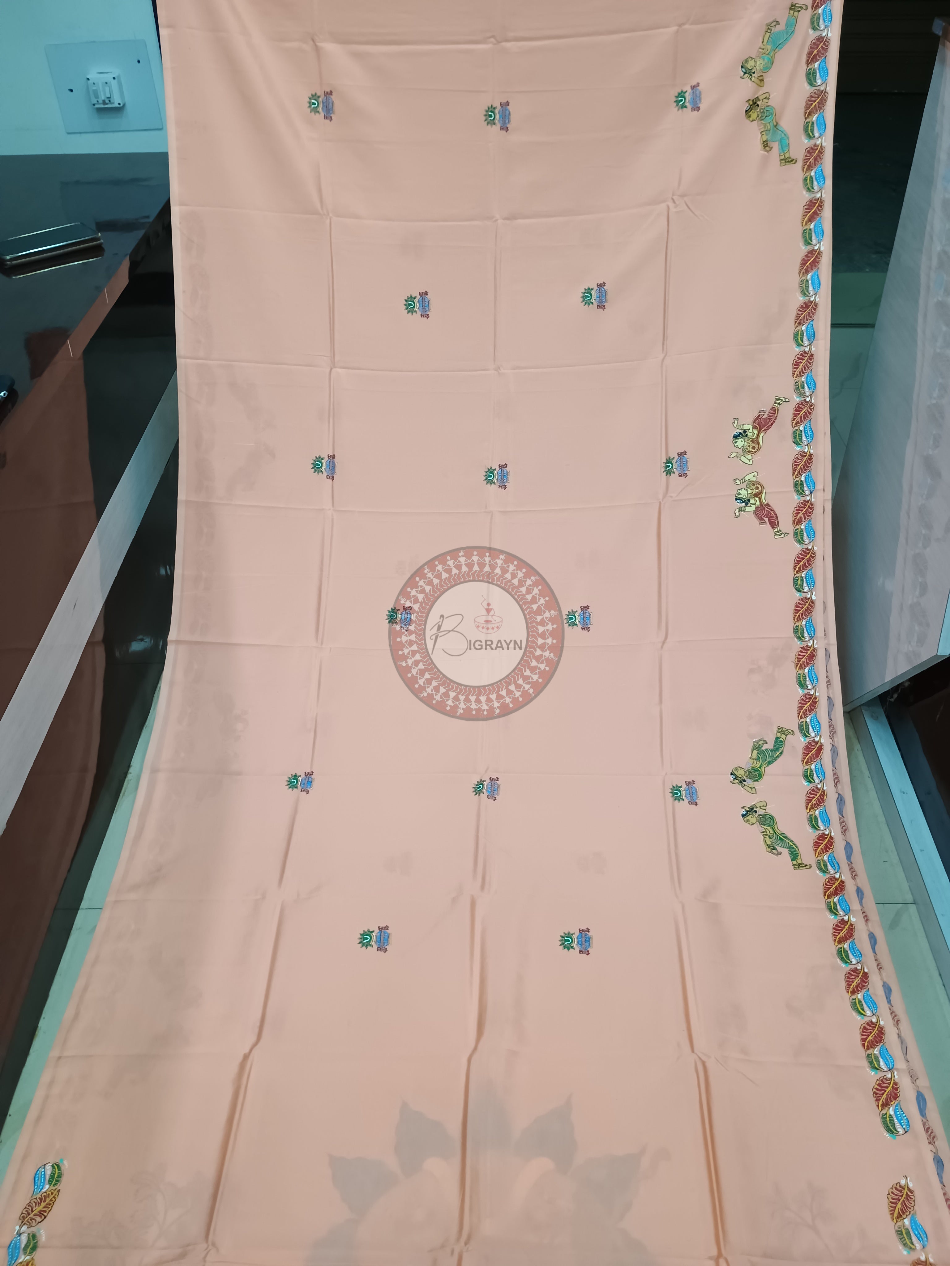 Peach Kandarp Kalash Theme Pattachitra Khadi Silk Saree