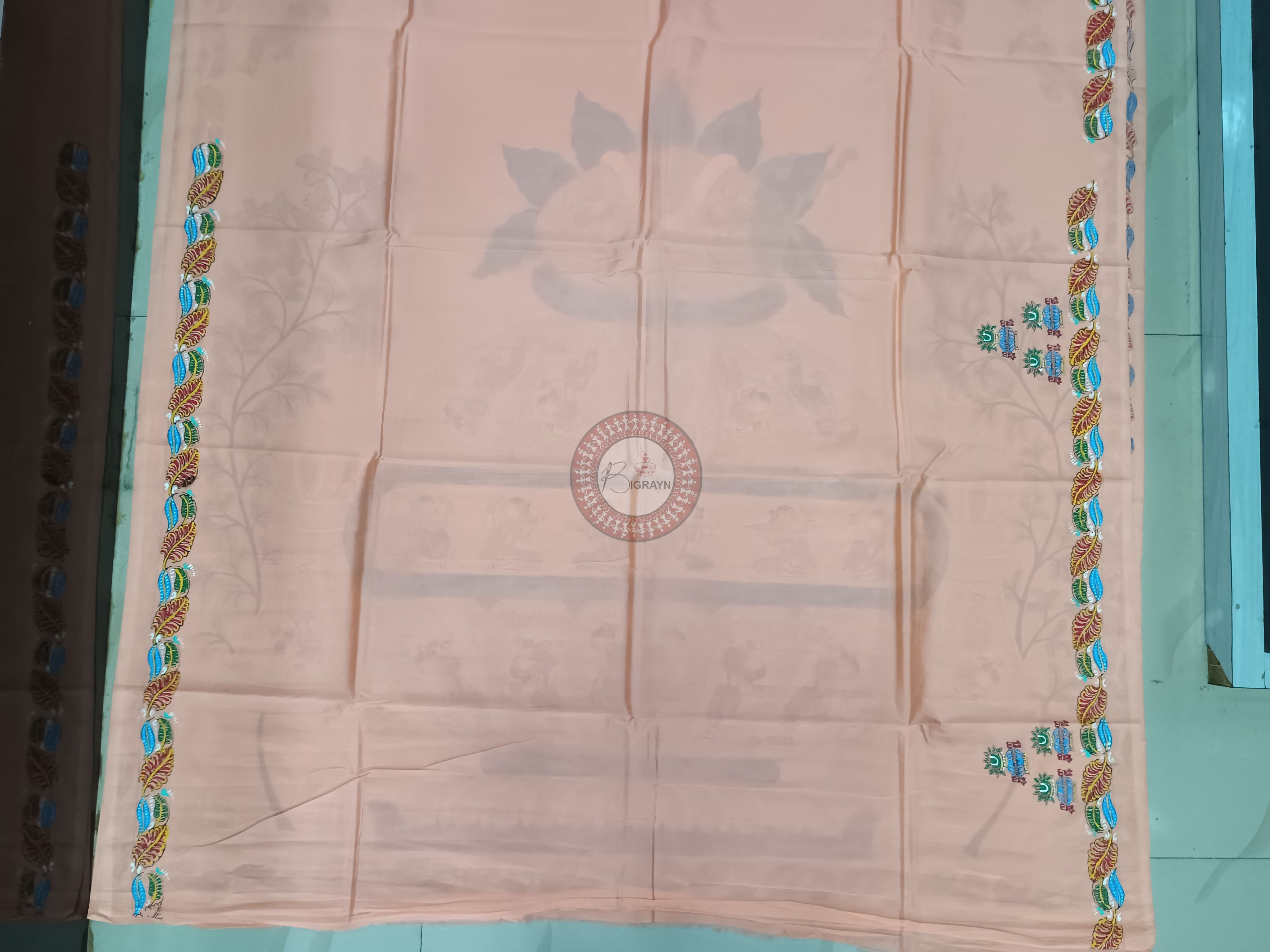 Peach Kandarp Kalash Theme Pattachitra Khadi Silk Saree