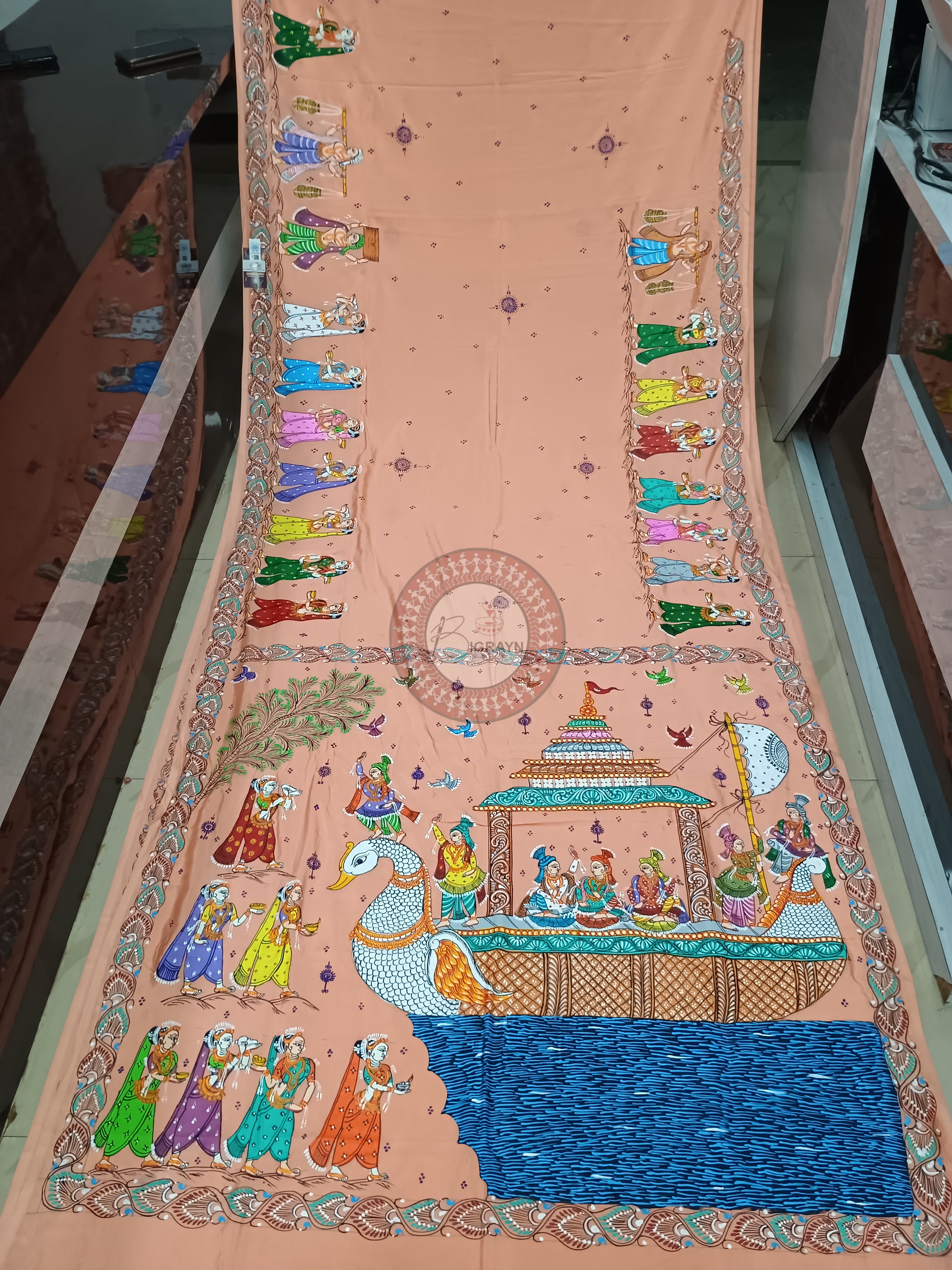 Peach Boita Bandan Theme Pattachitra Khadi Silk Saree