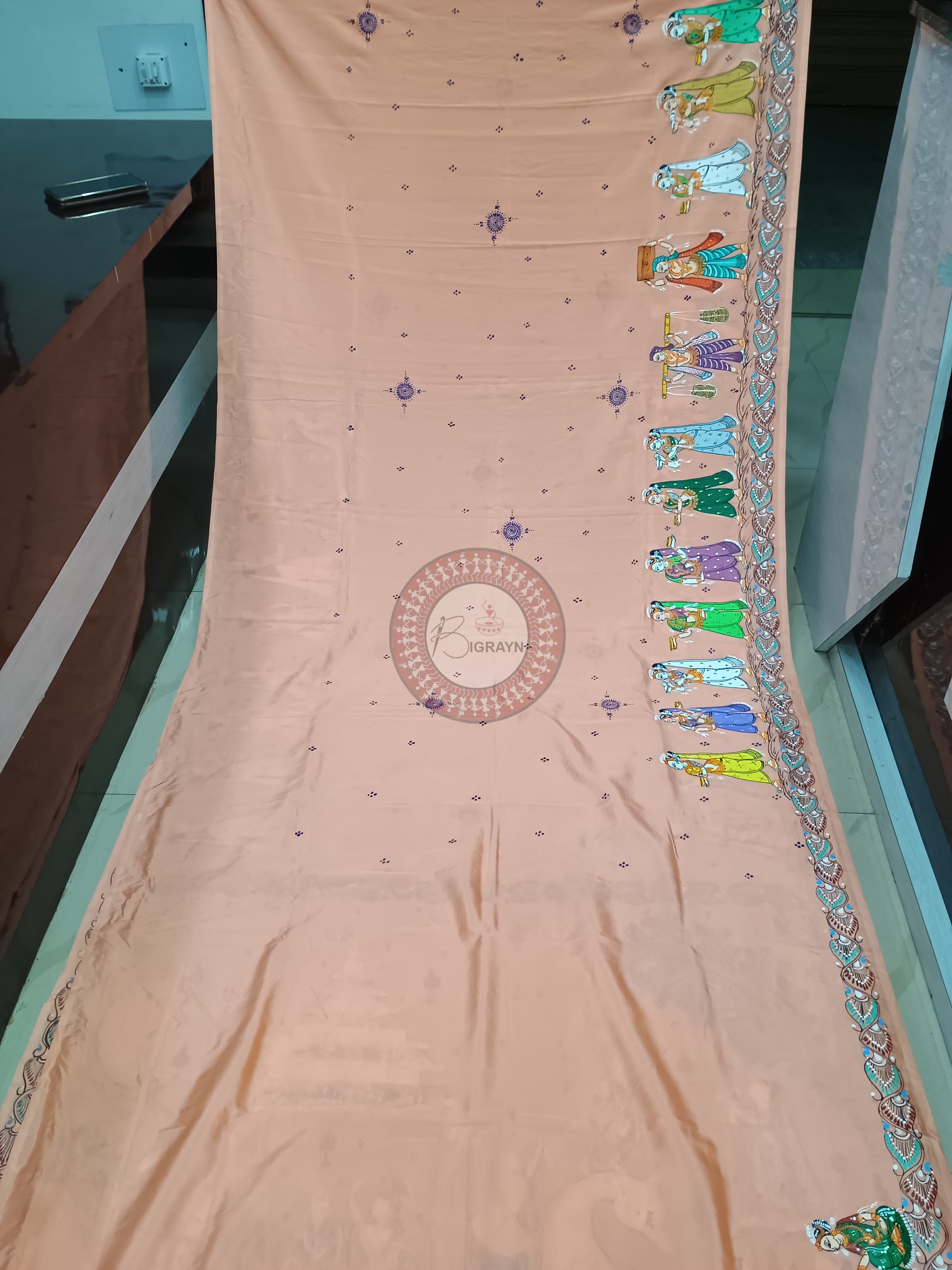 Peach Boita Bandan Theme Pattachitra Khadi Silk Saree