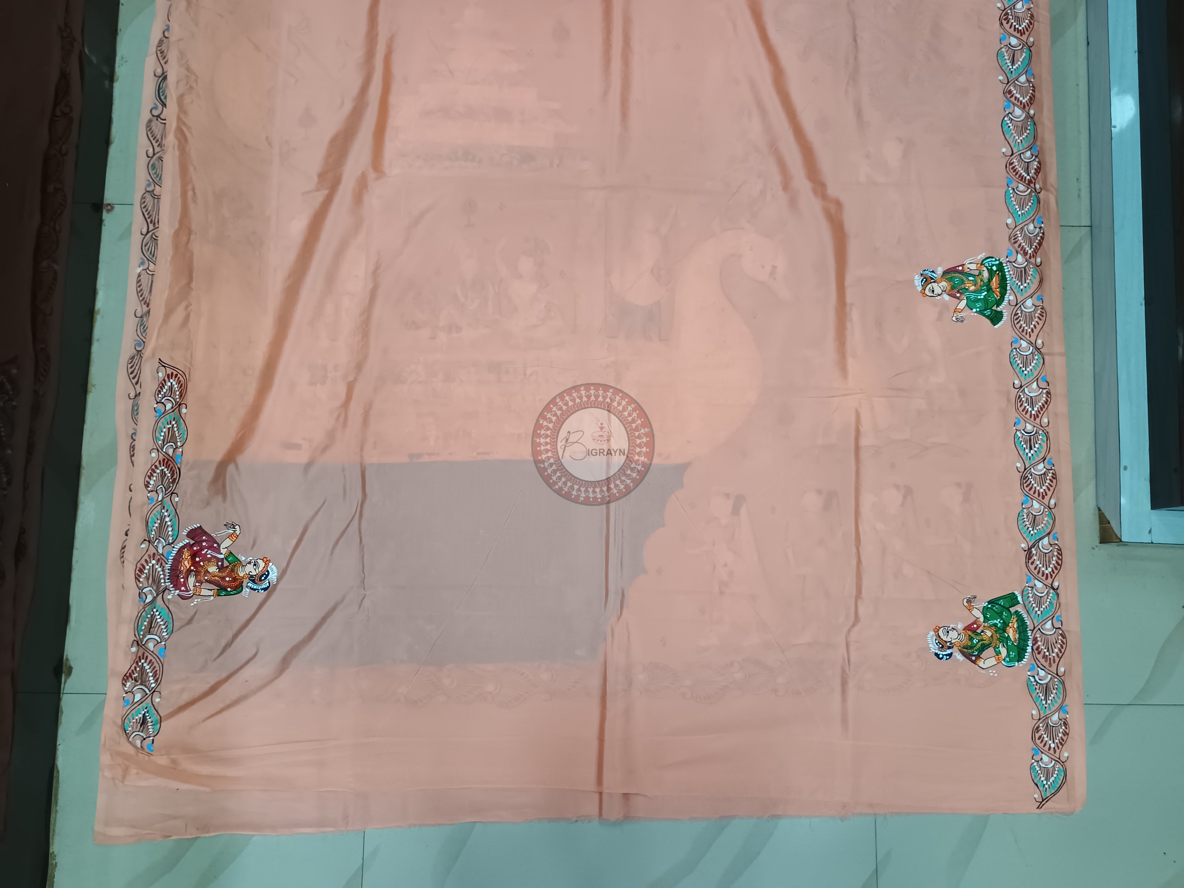 Peach Boita Bandan Theme Pattachitra Khadi Silk Saree