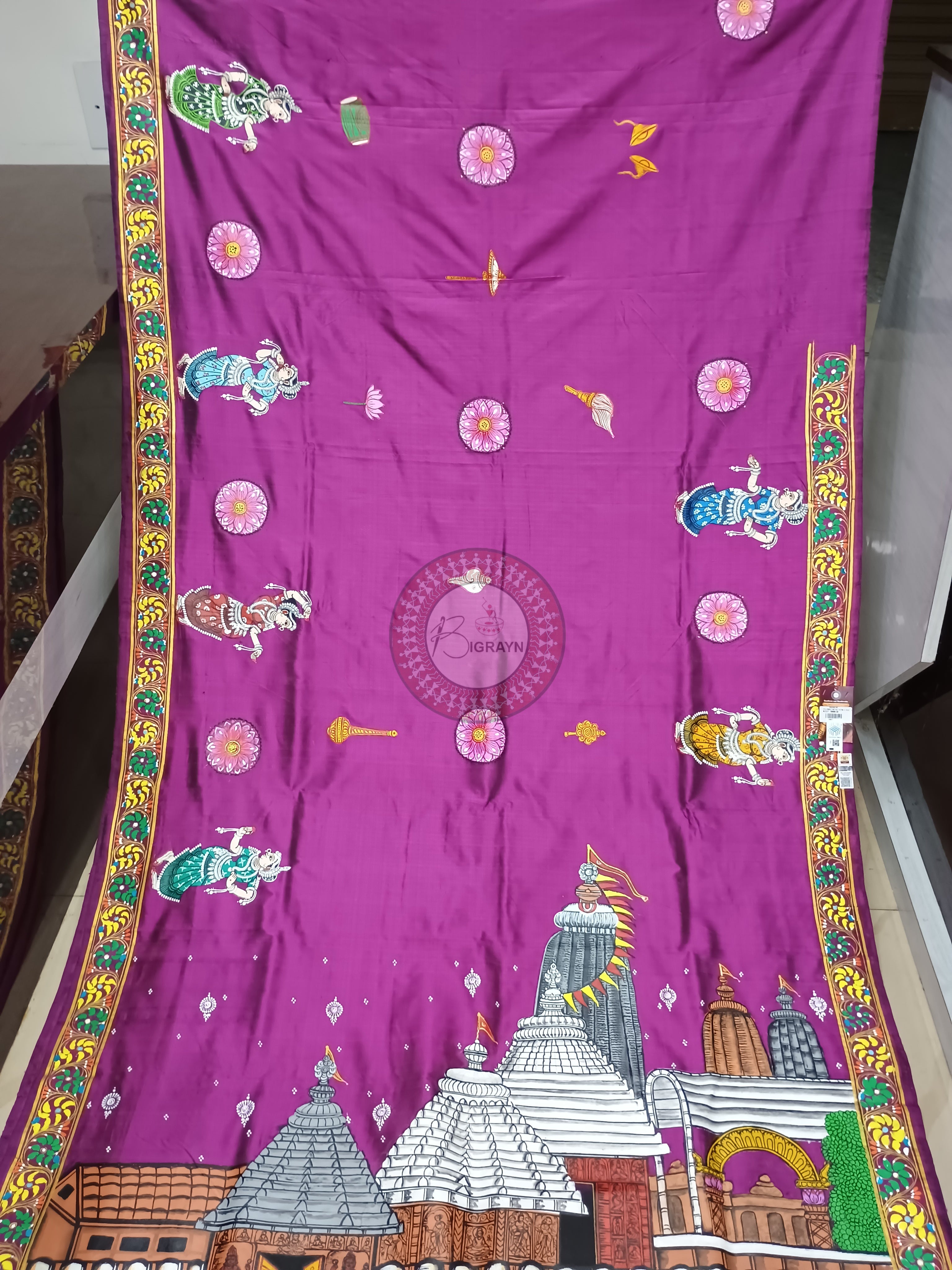 Purple Ratha Yatra Theme Pattachitra Silk Saree