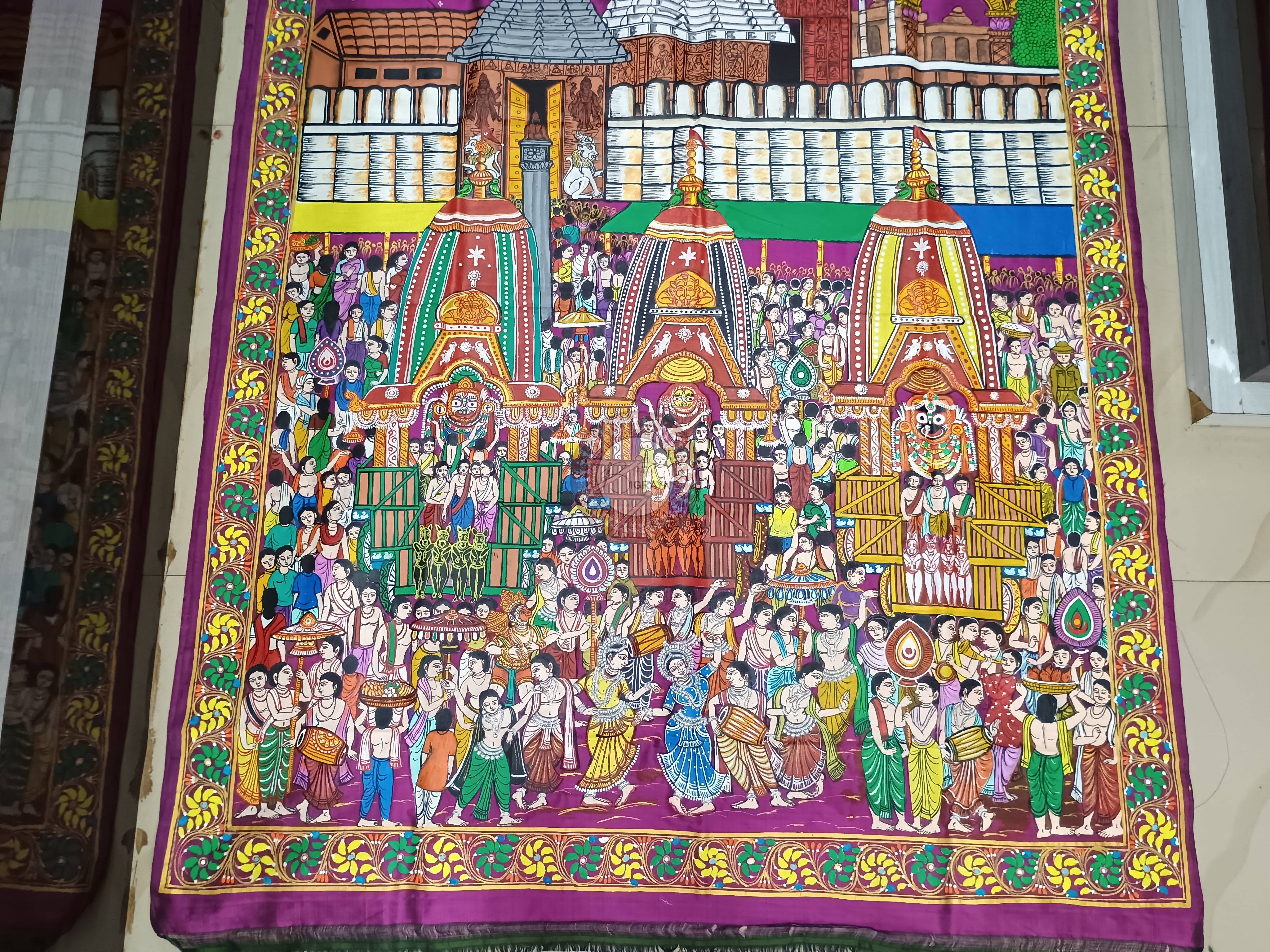 Purple Ratha Yatra Theme Pattachitra Silk Saree