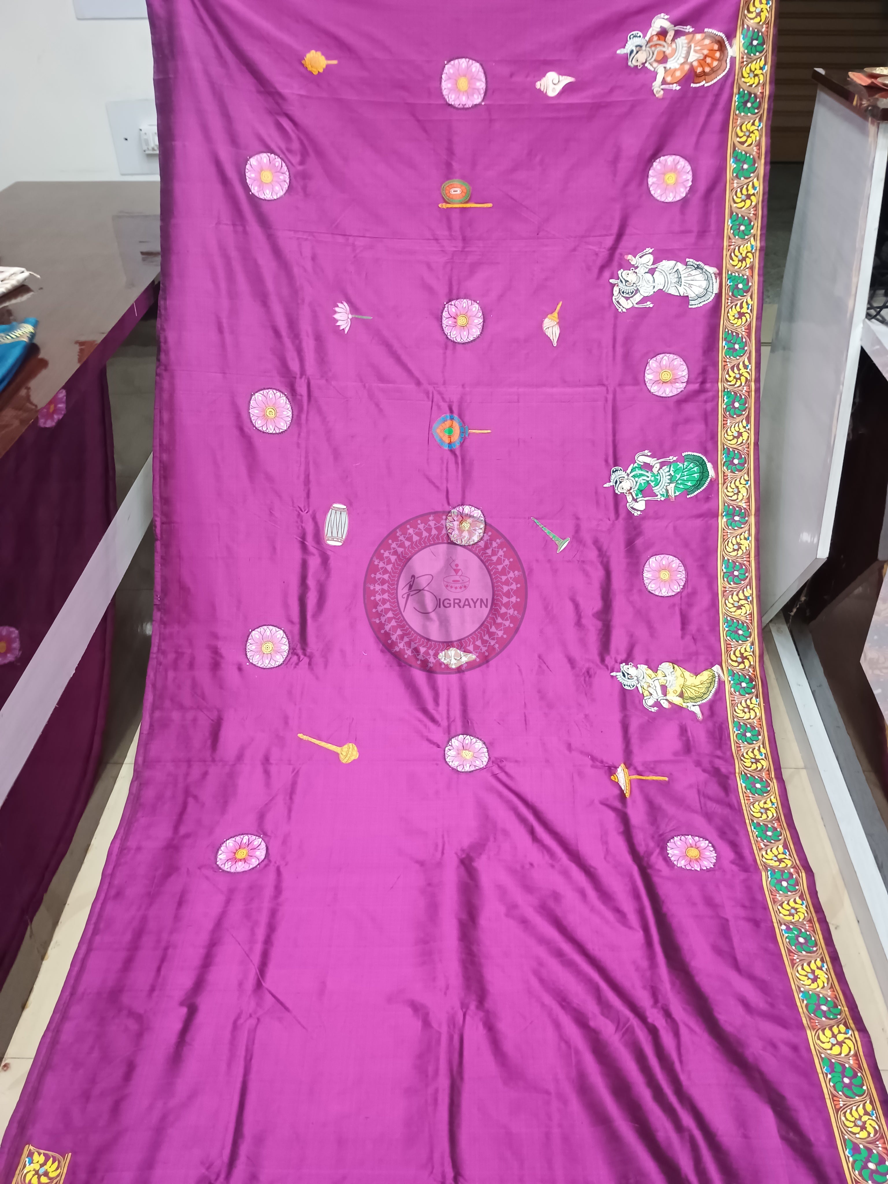 Purple Ratha Yatra Theme Pattachitra Silk Saree