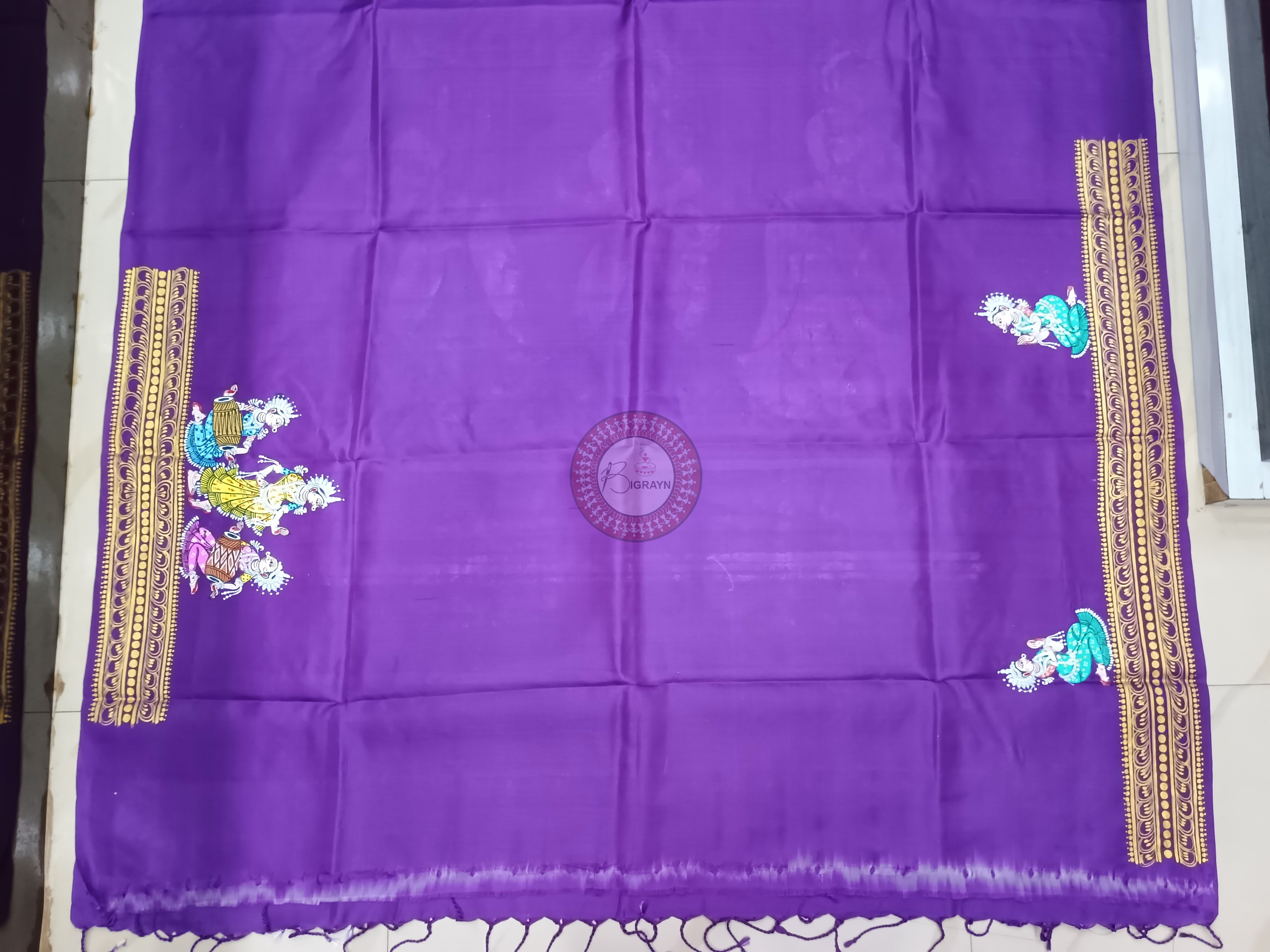 Purple Odishi Dancer Theme Pattachitra Kanjeeveram Silk Saree