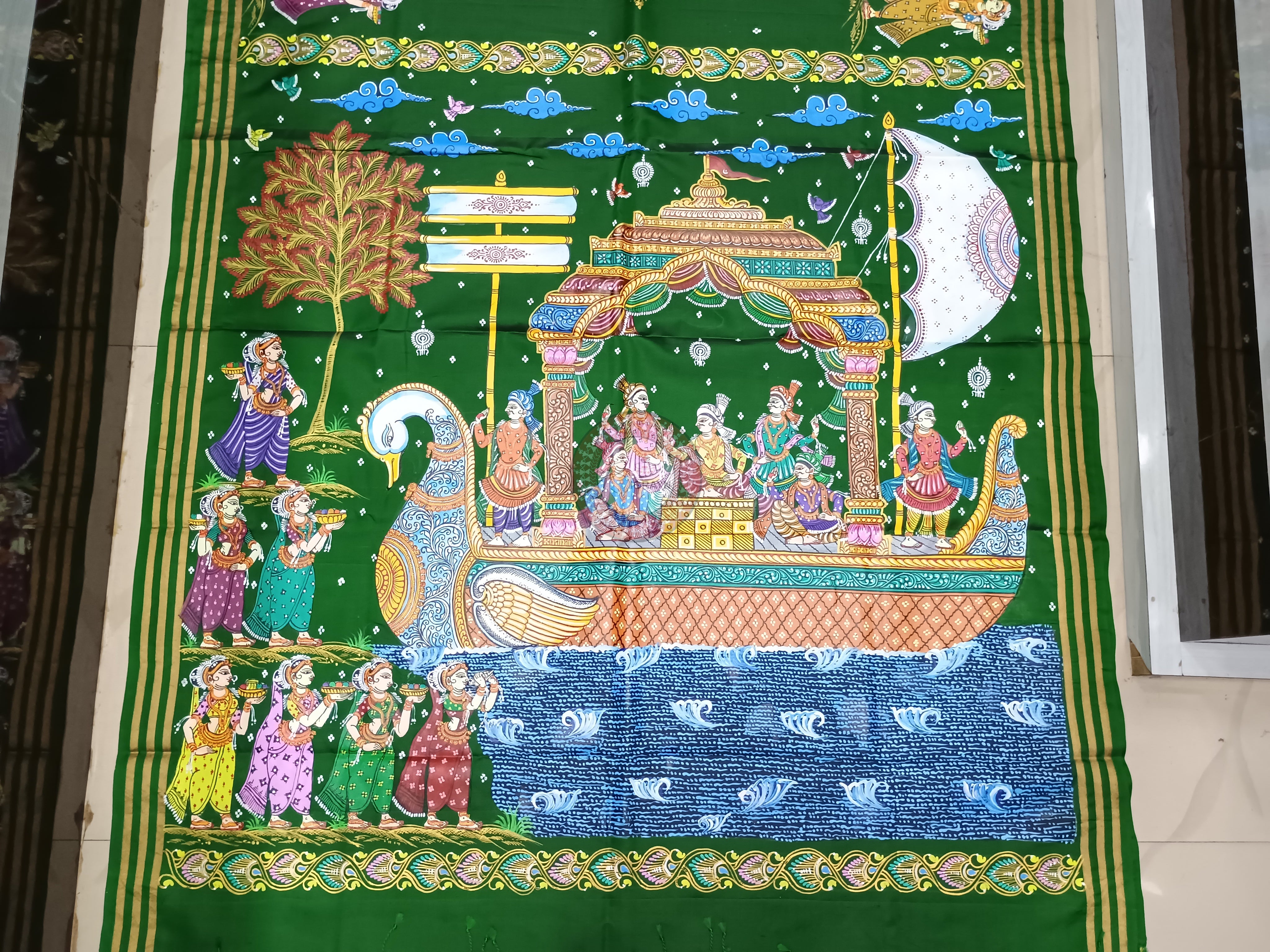 Green Boita Bandana Theme Pattachitra Kanjeeveram Silk Saree