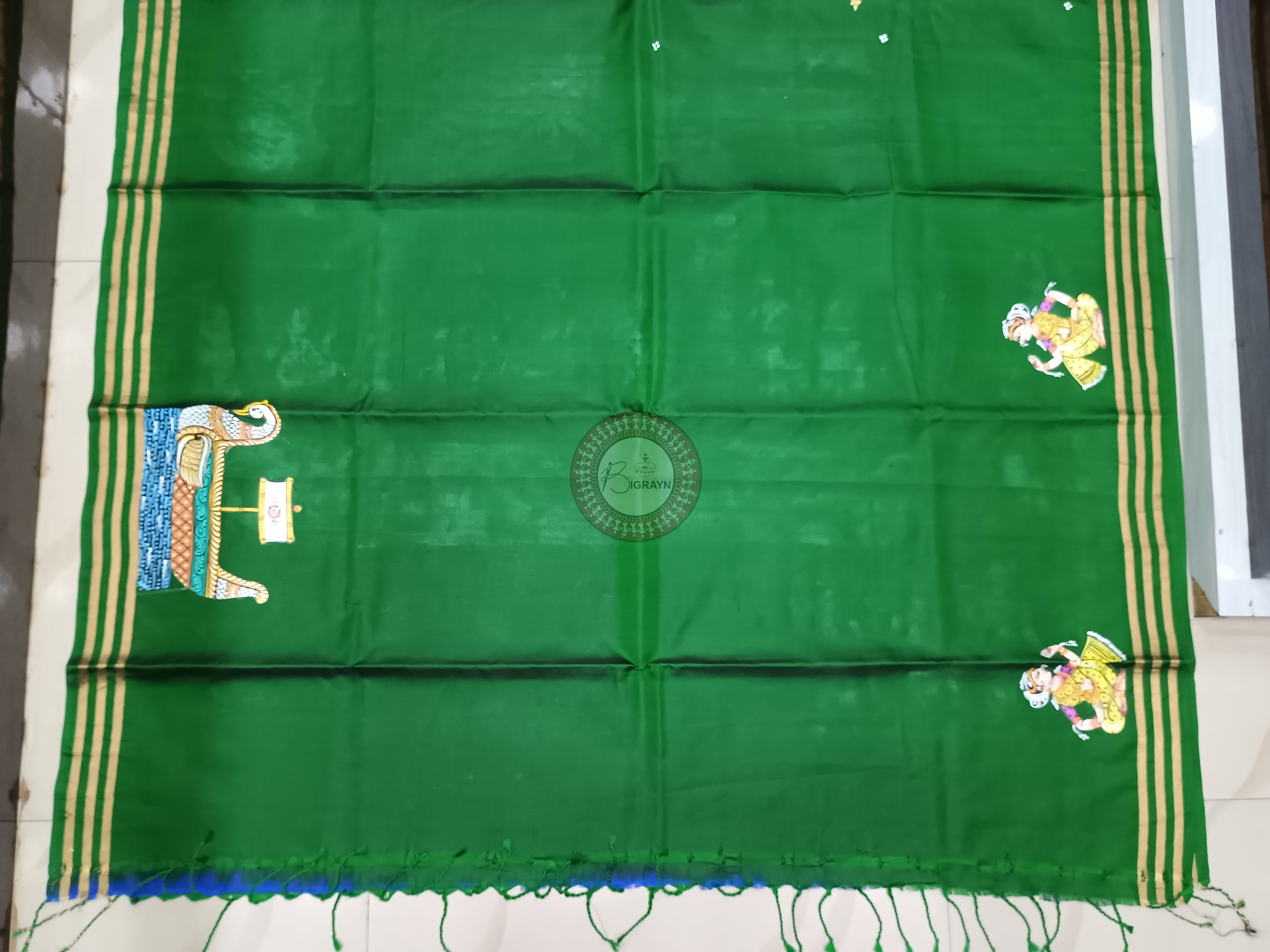 Green Boita Bandana Theme Pattachitra Kanjeeveram Silk Saree