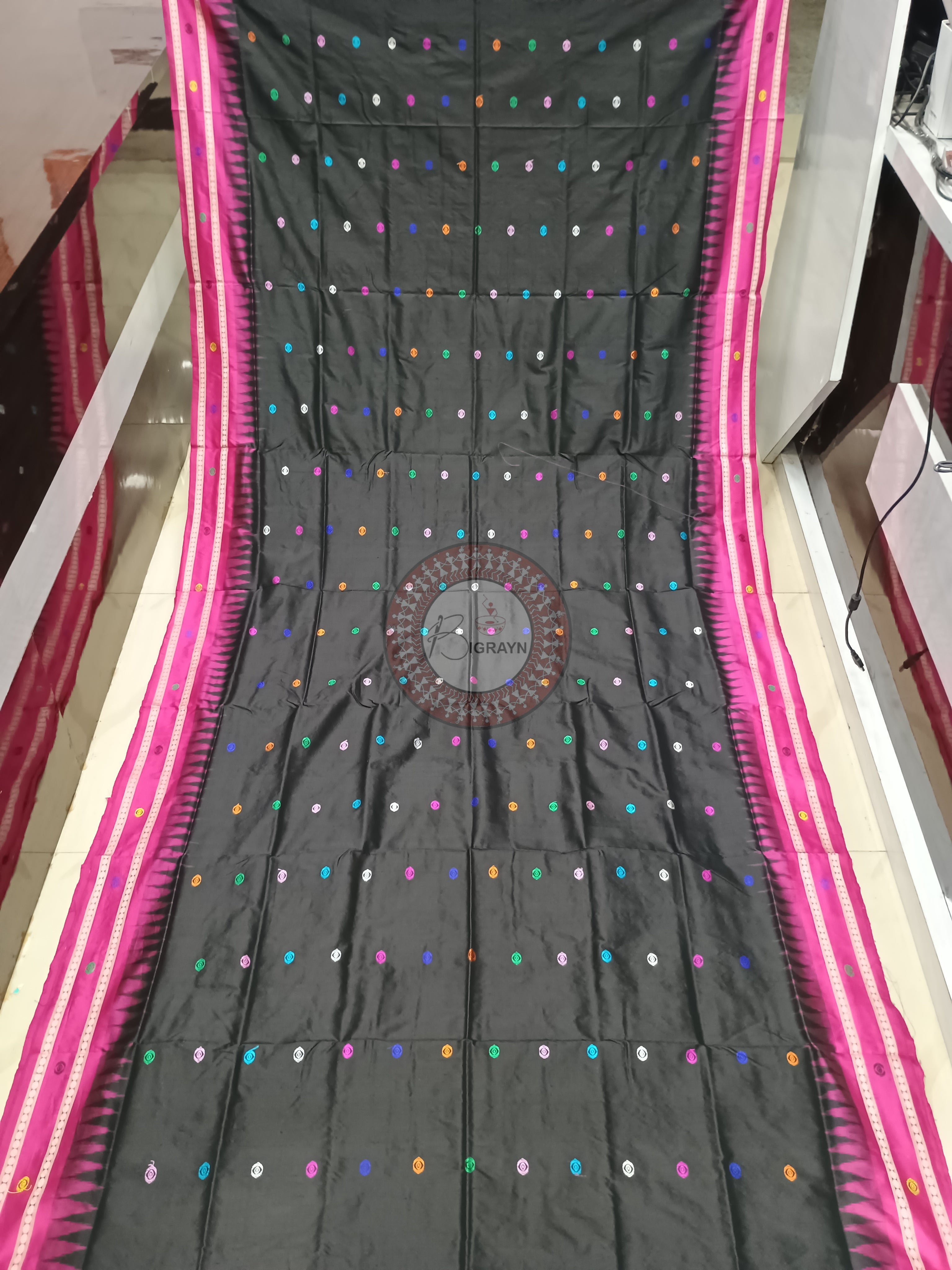 Black Magenta Neela Chakra Sambalpuri Silk Saree