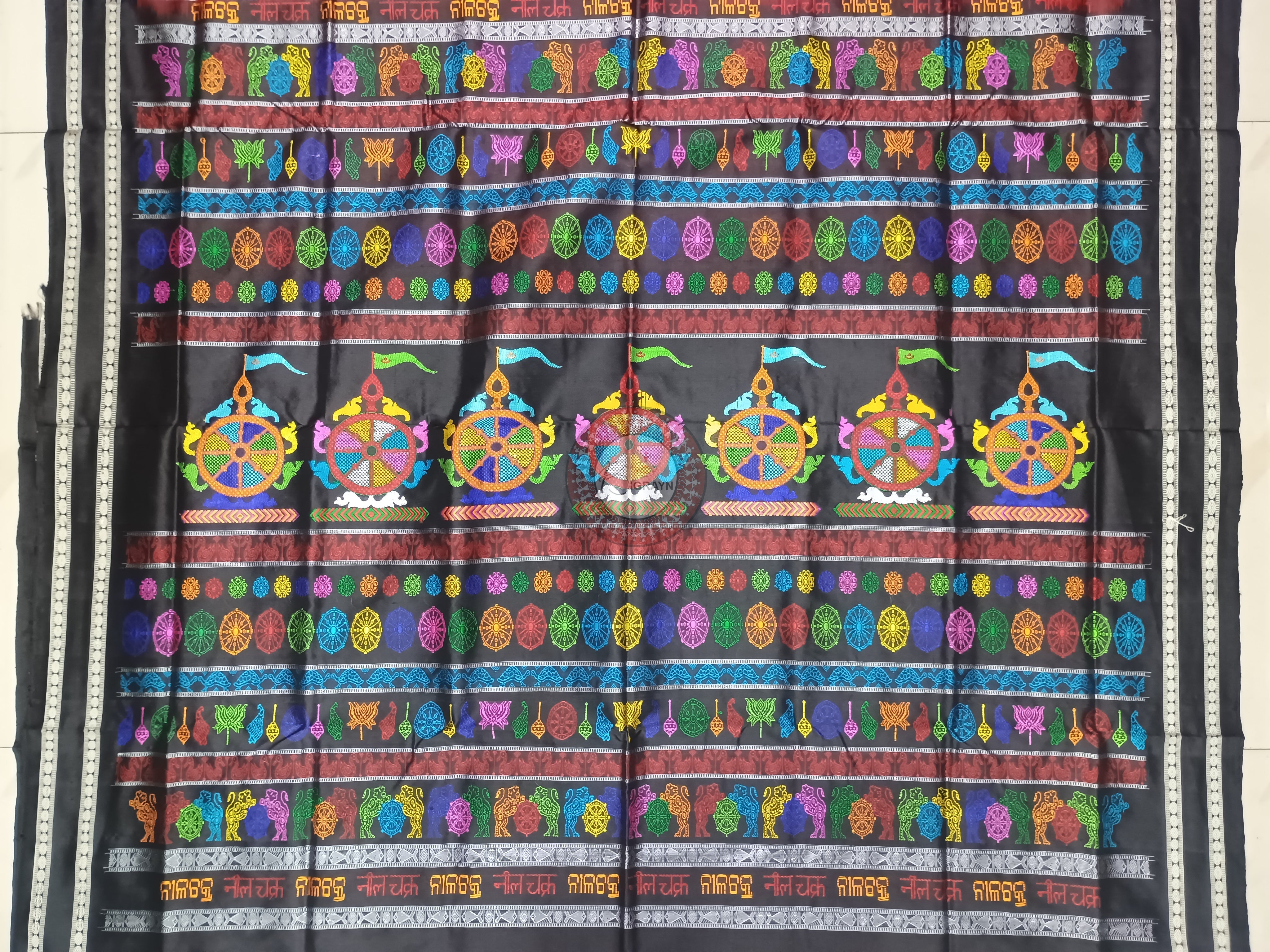 Red Black Neela Chakra Sambalpuri Silk Saree