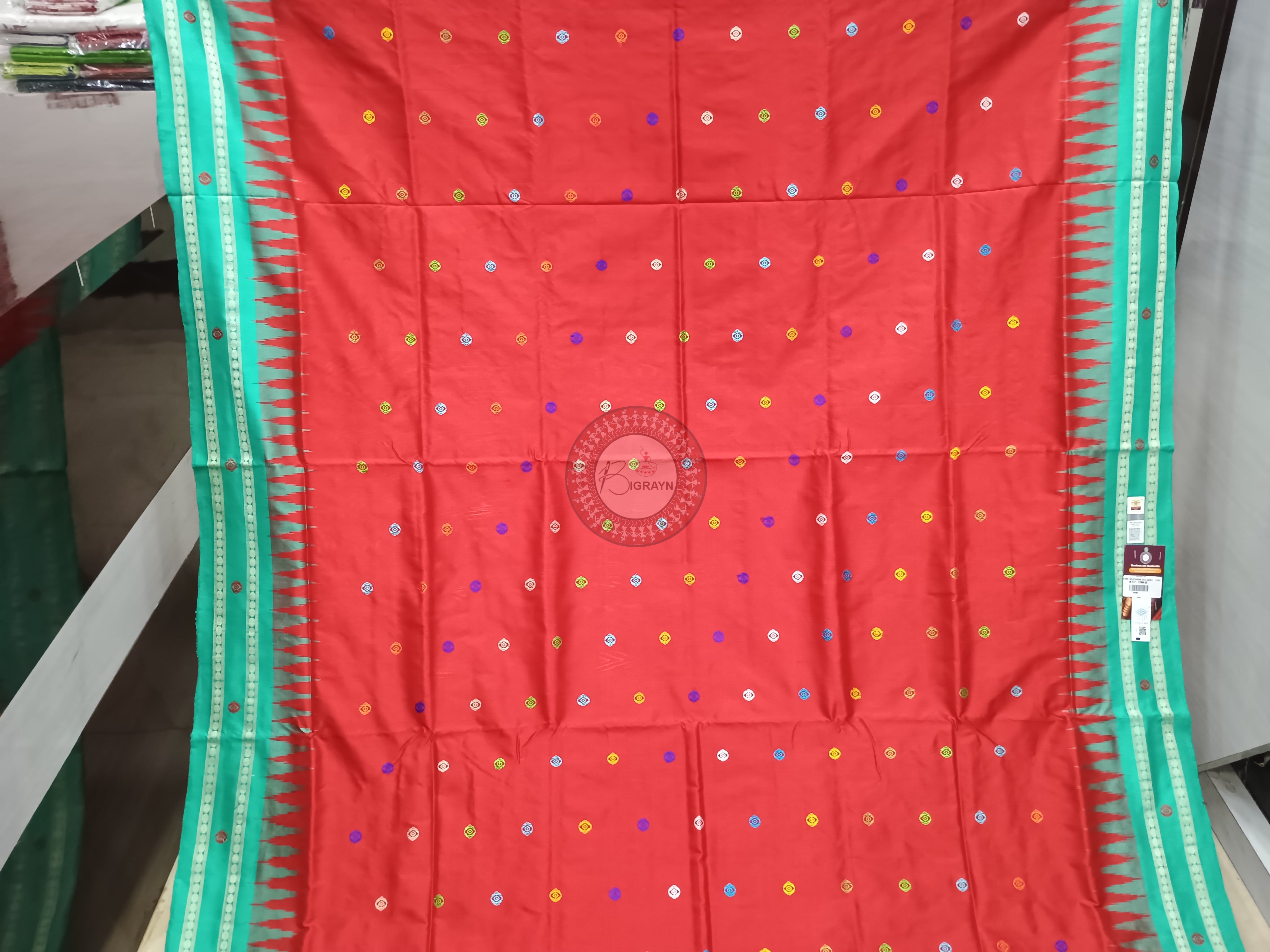 Red Sea Green Neela Chakra Sambalpuri Silk Saree