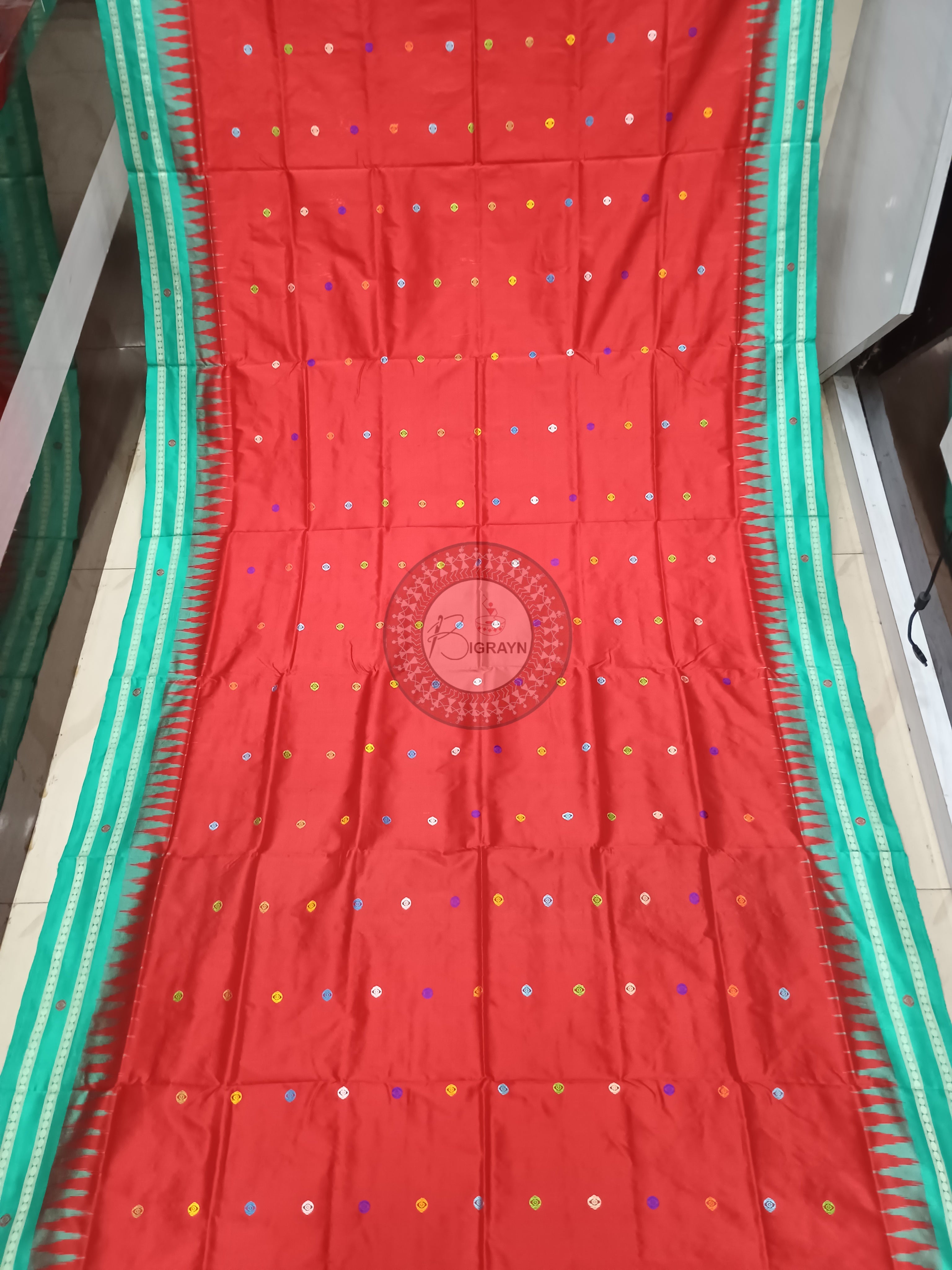Red Sea Green Neela Chakra Sambalpuri Silk Saree