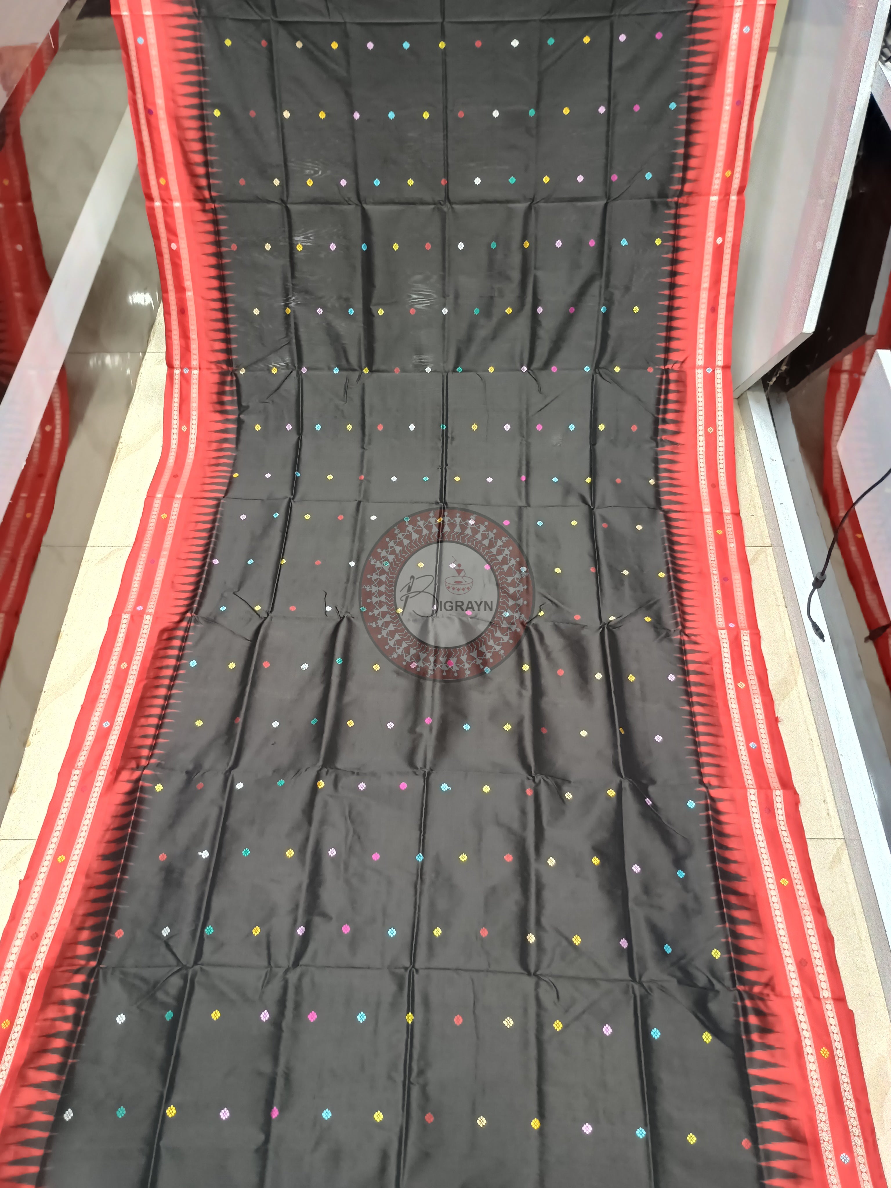 Black Red Neela Chakra Sambalpuri Silk Saree
