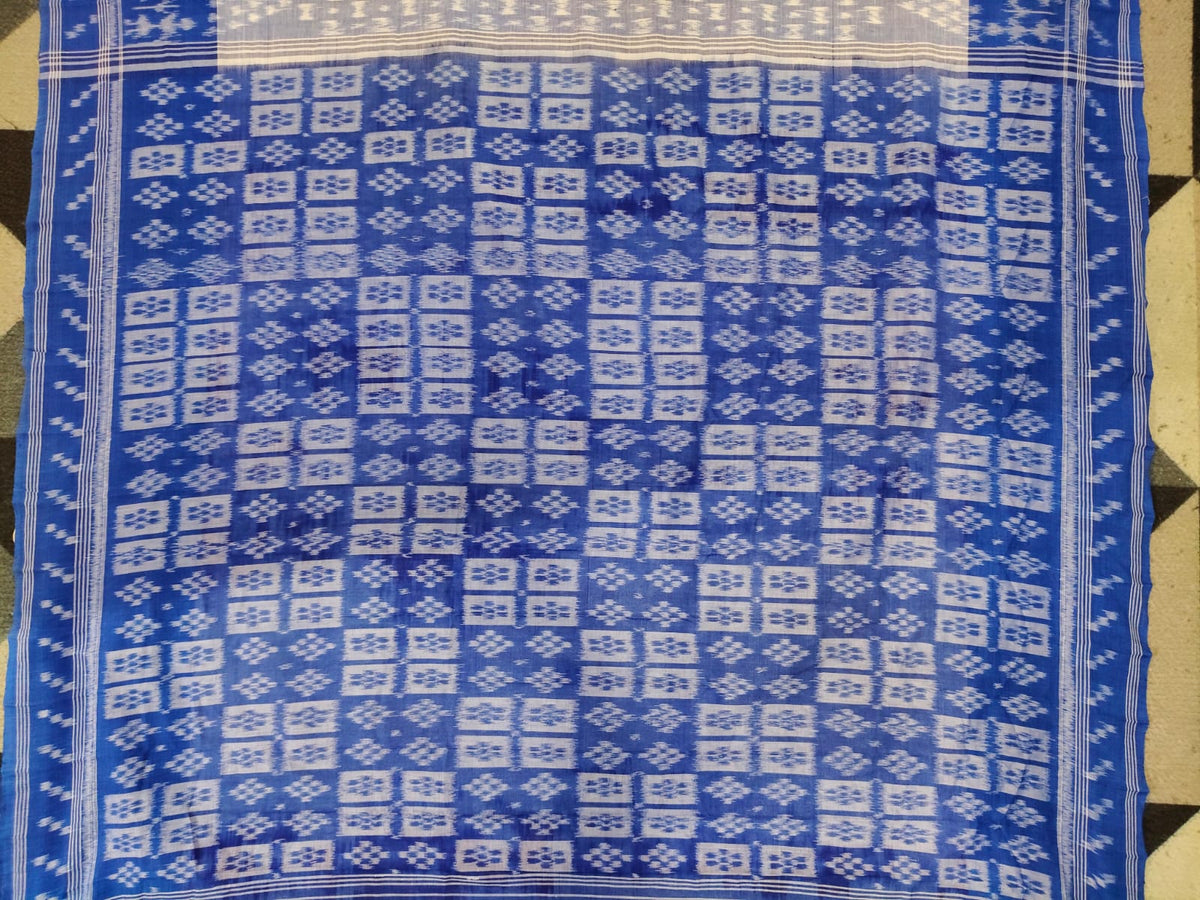 Ink Blue Blue Scot Tribal Design Khandua Cotton Saree