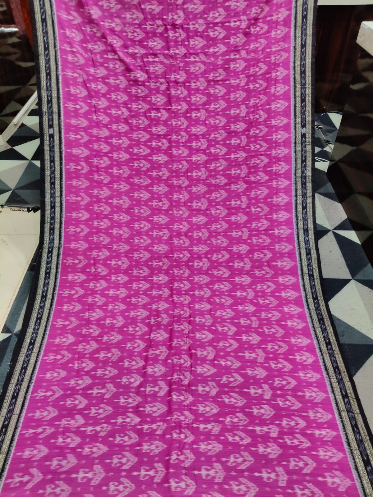 Magenta Black Tribal Design Khandua Cotton Saree