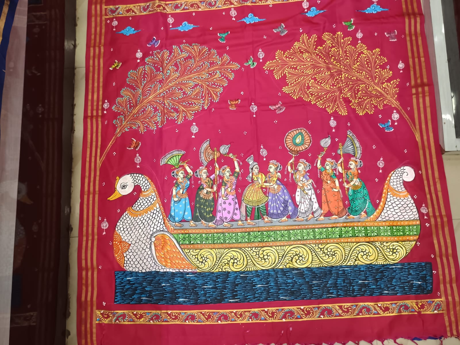 Magenta Small Box Boita Theme Pattachitra Kanjeeveram Silk Saree