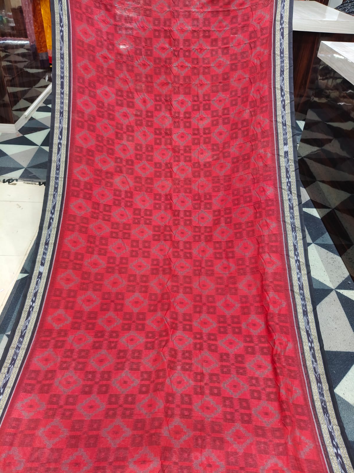 Maroon Black Box Design Khandua Cotton Saree