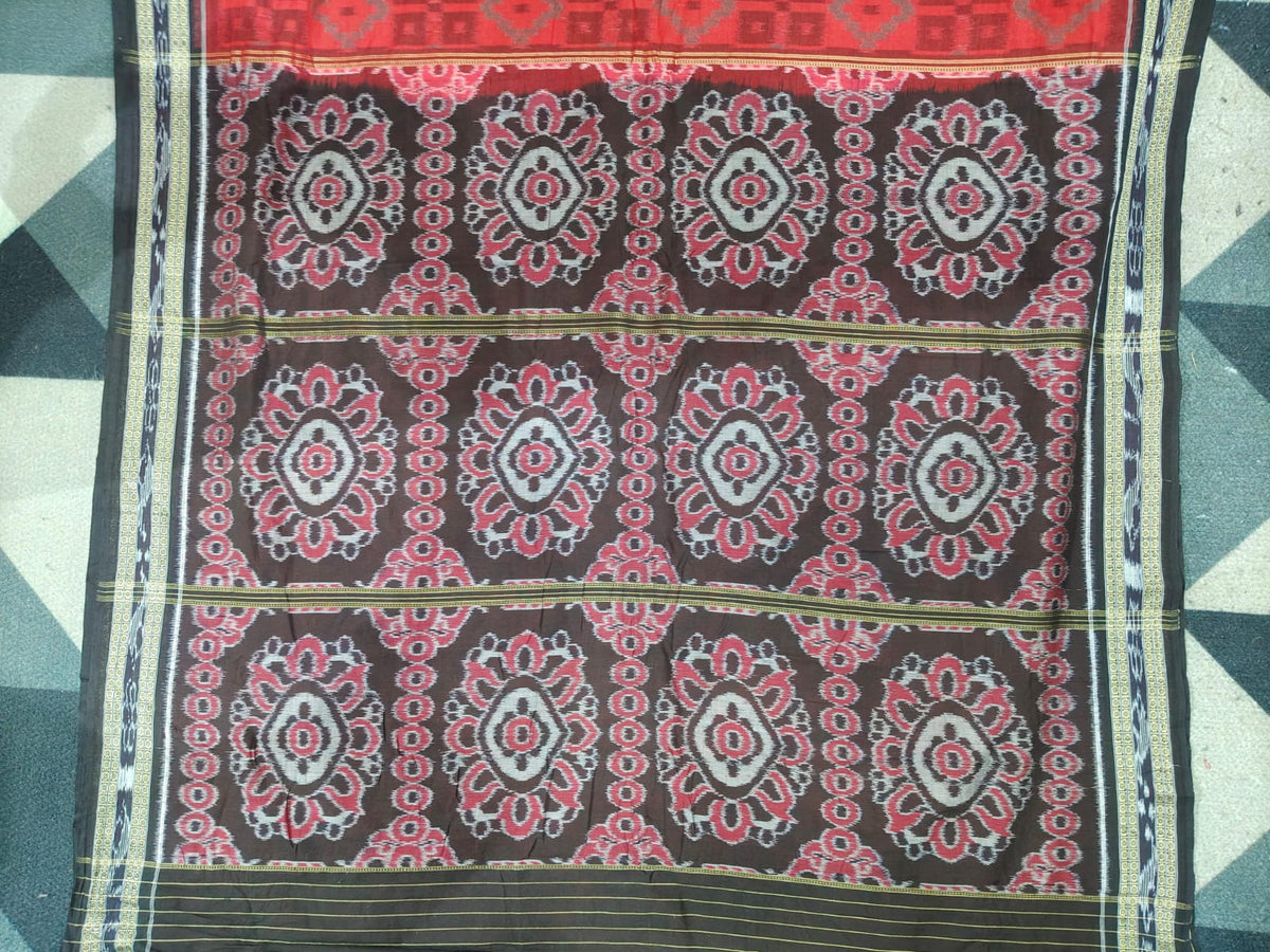 Maroon Black Box Design Khandua Cotton Saree