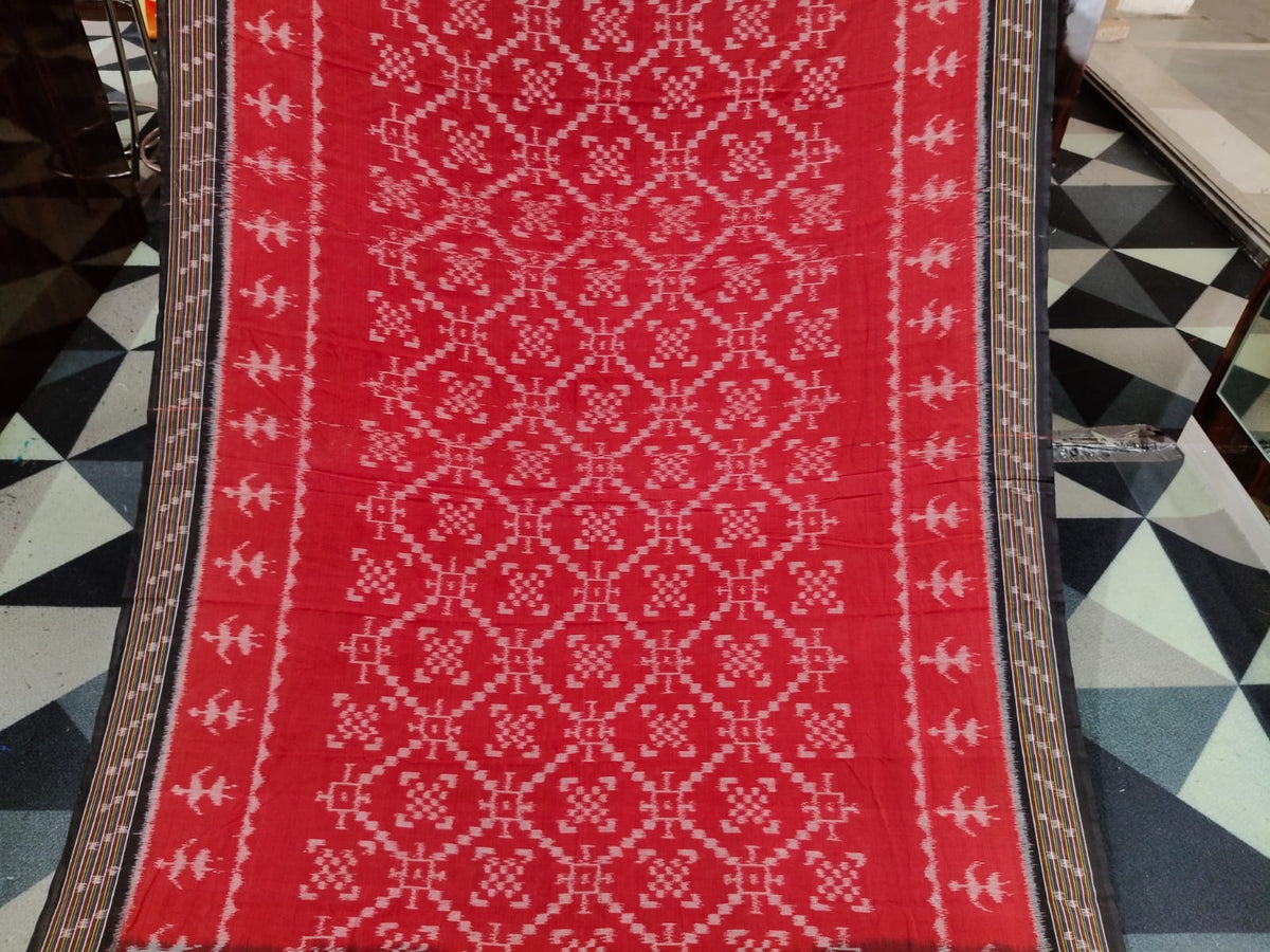 Maroon Black Pasapali & Scot Tribal Design Khandua Cotton Saree