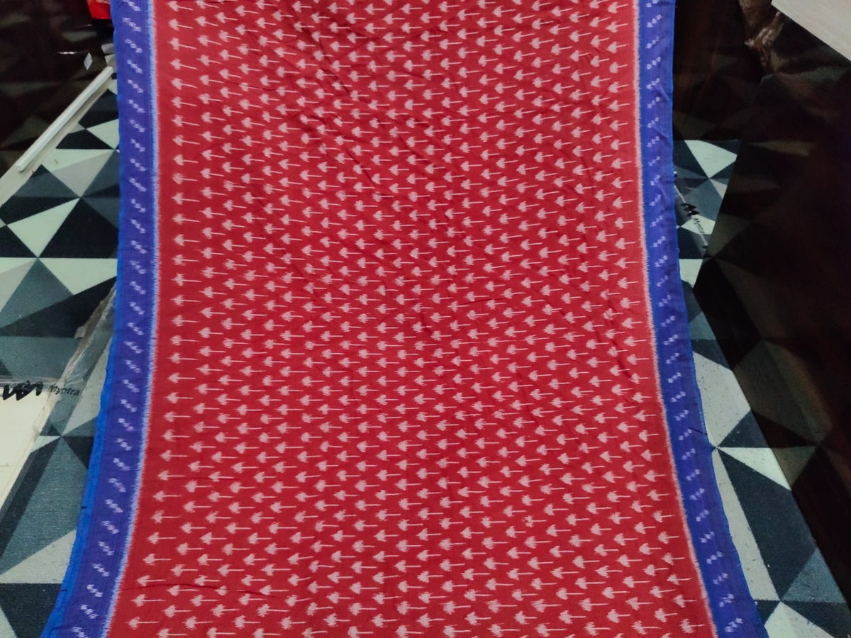 Maroon Blue Mashroom Design Khandua Cotton Saree
