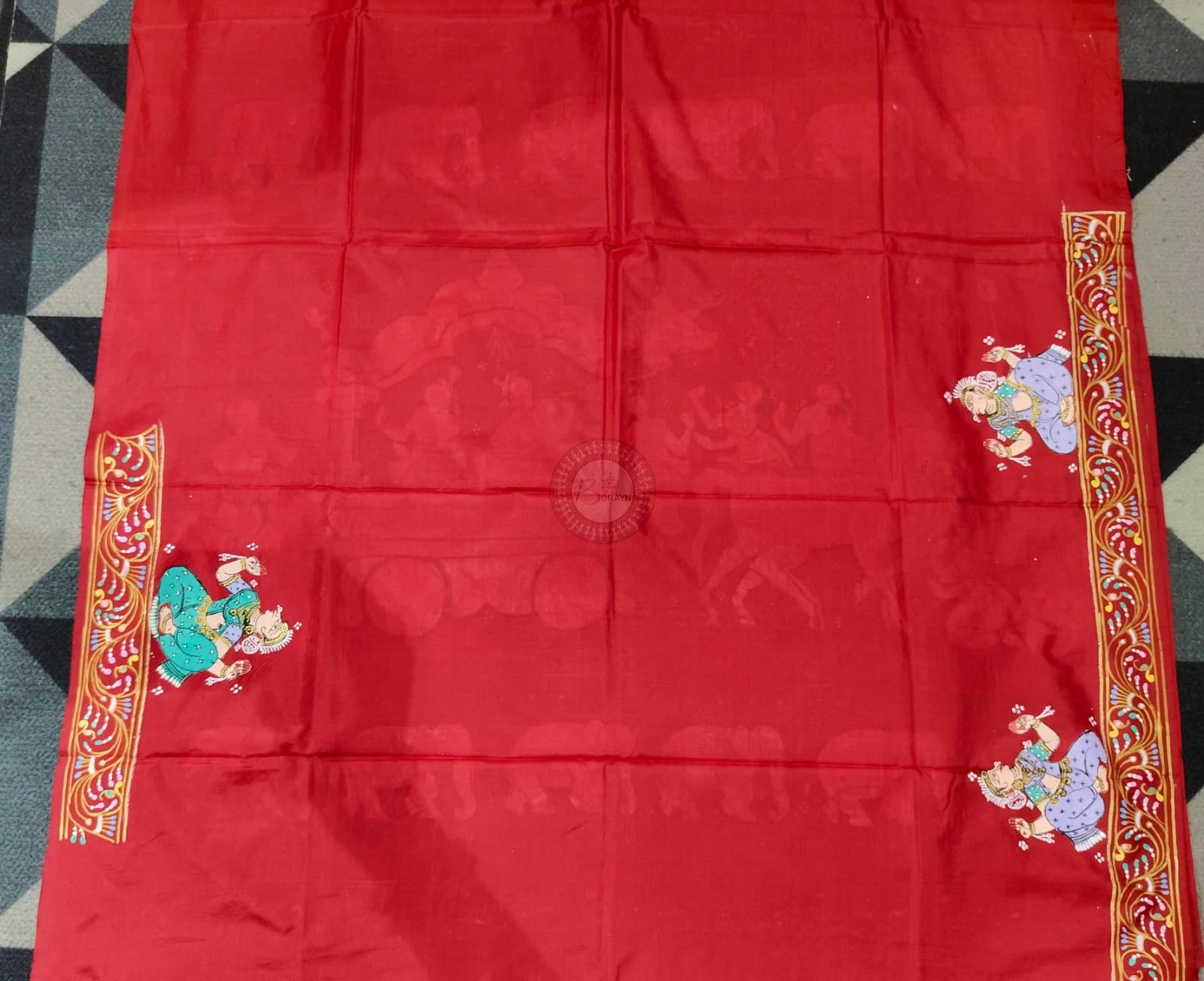 Maroon Mathura Vijay Theme Pattachitra Raw Silk Saree