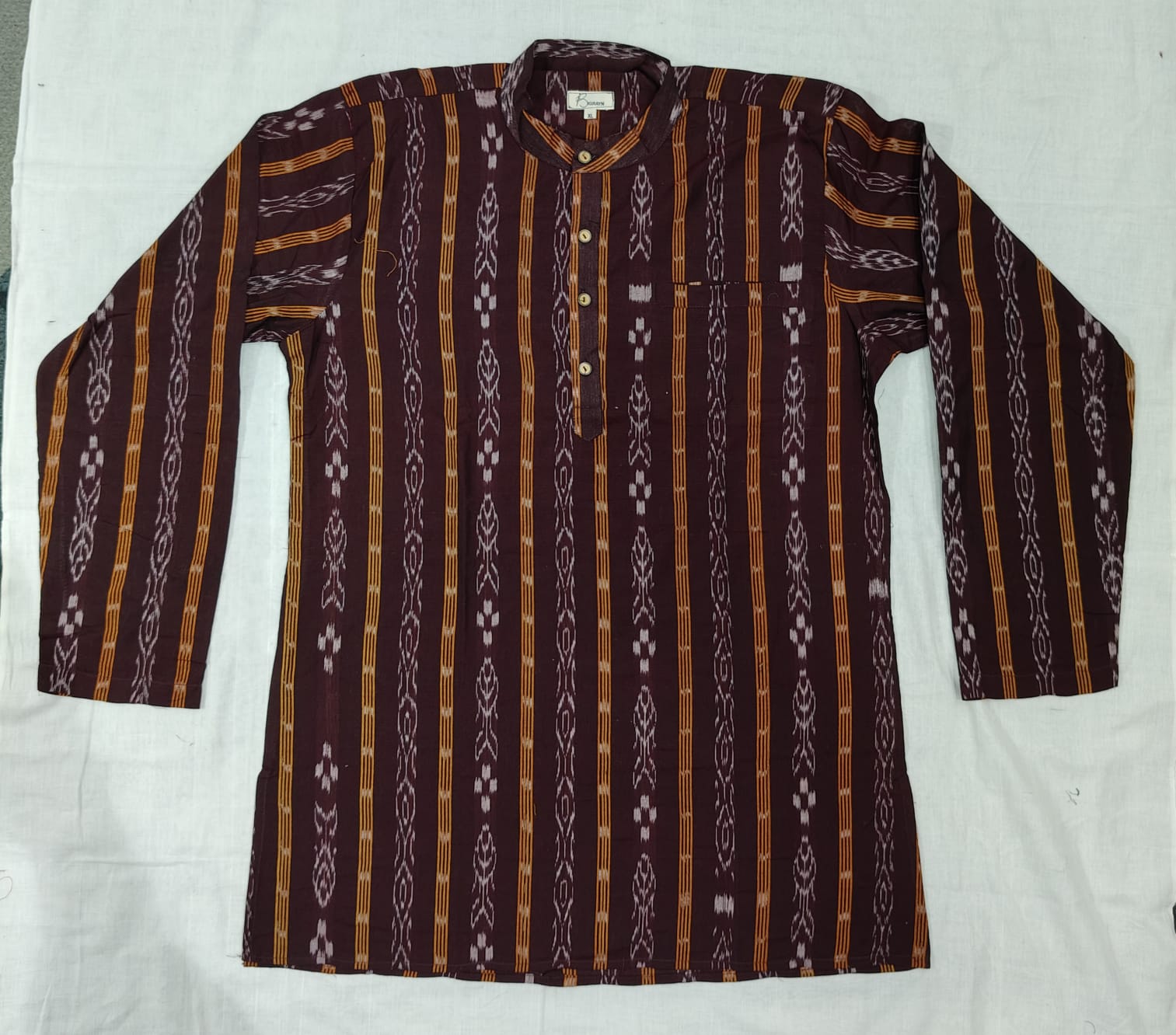 Maroon Fish & Pasapali Design Odisha Handloom Cotton Men's Half Kurta