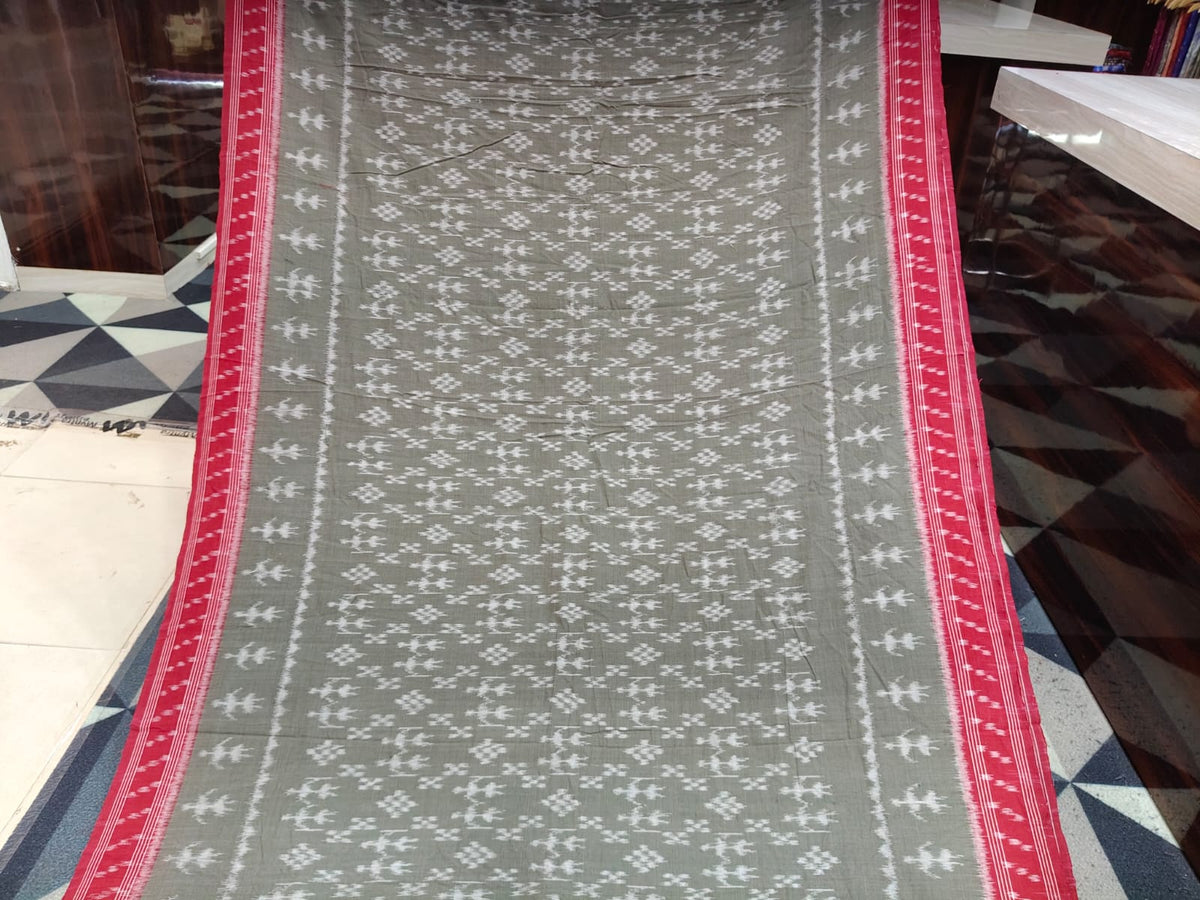 Moss Green Red Maroon Pasapali & Tribal Design Khandua Cotton Saree