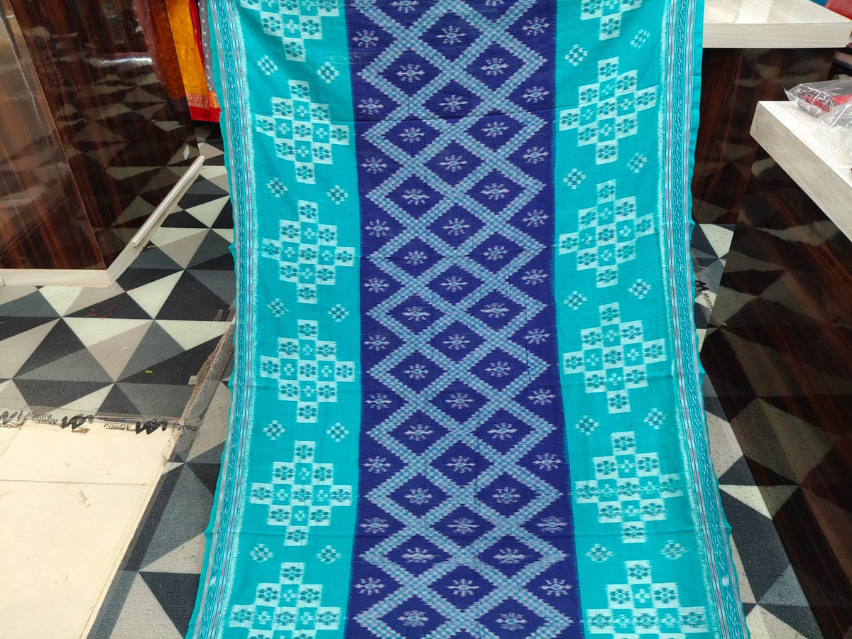 Navy Blue Sea Green Tarabali Design Khandua Cotton Saree