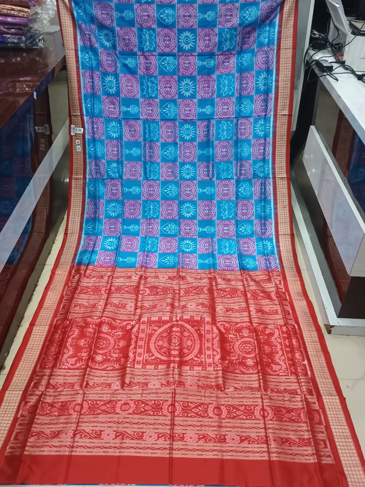 Blue Maroon Traditional Motive Design Sambalpuri Silk Saree