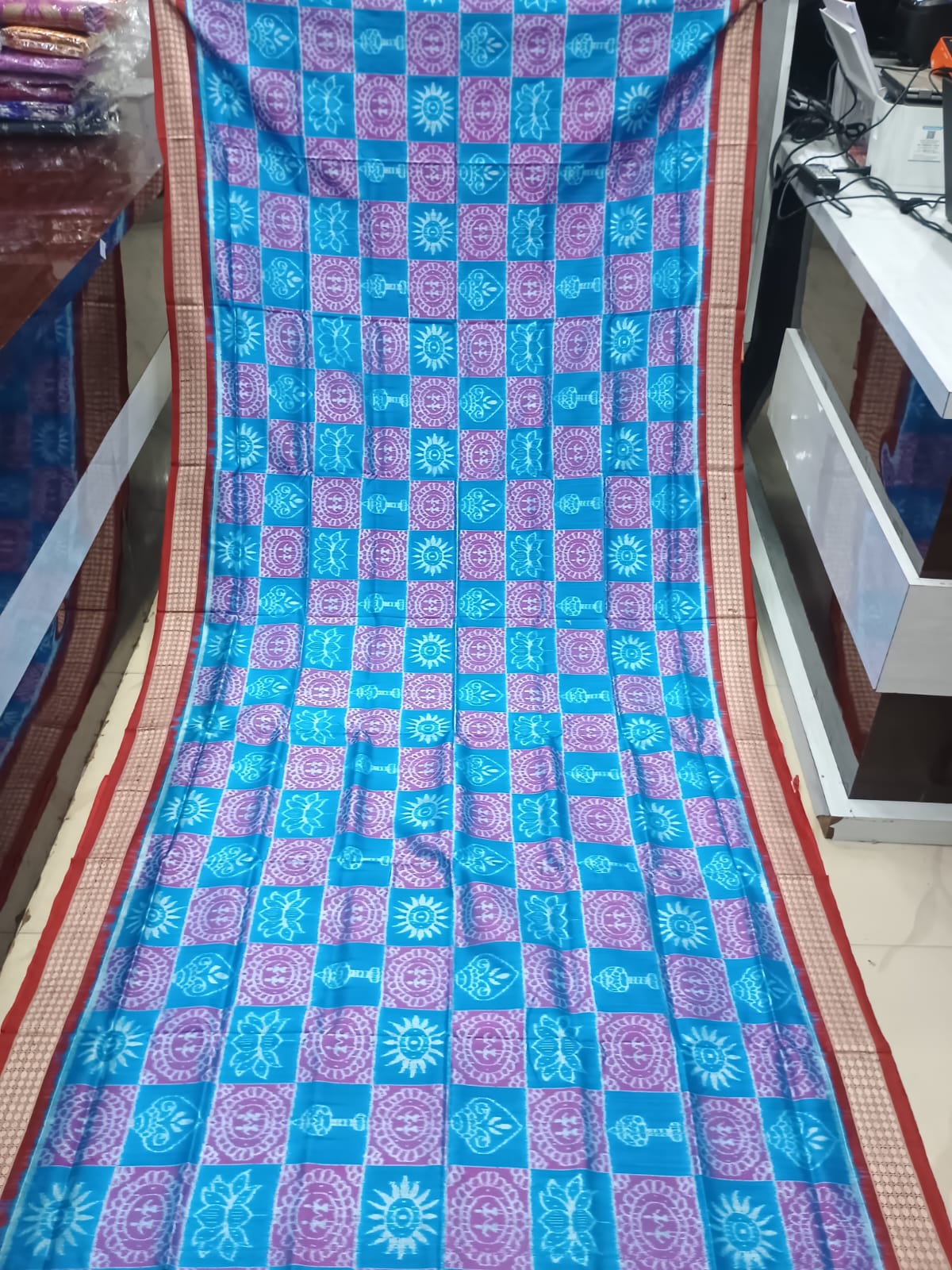 Blue Maroon Traditional Motive Design Sambalpuri Silk Saree