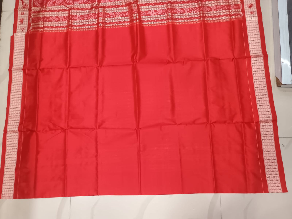Orange Red Nabakothi Design Sambalpuri Silk Saree