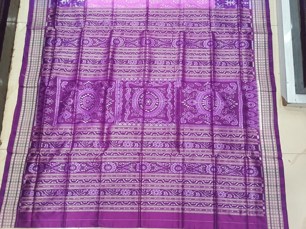 Pink & Deep Purple Tribal And Tree Design Sambalpuri Silk Saree