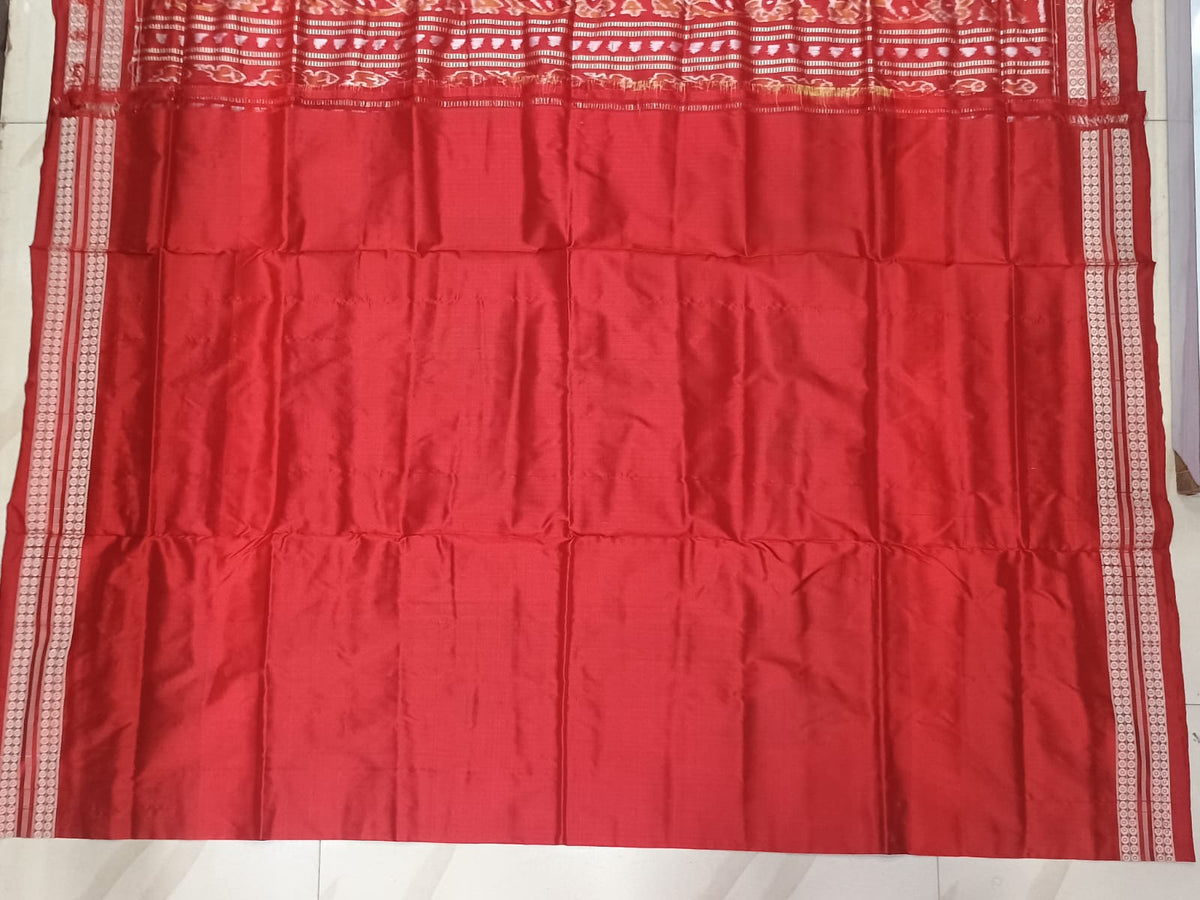 Rust Orange Red Lotus Design Sambalpuri Silk Saree