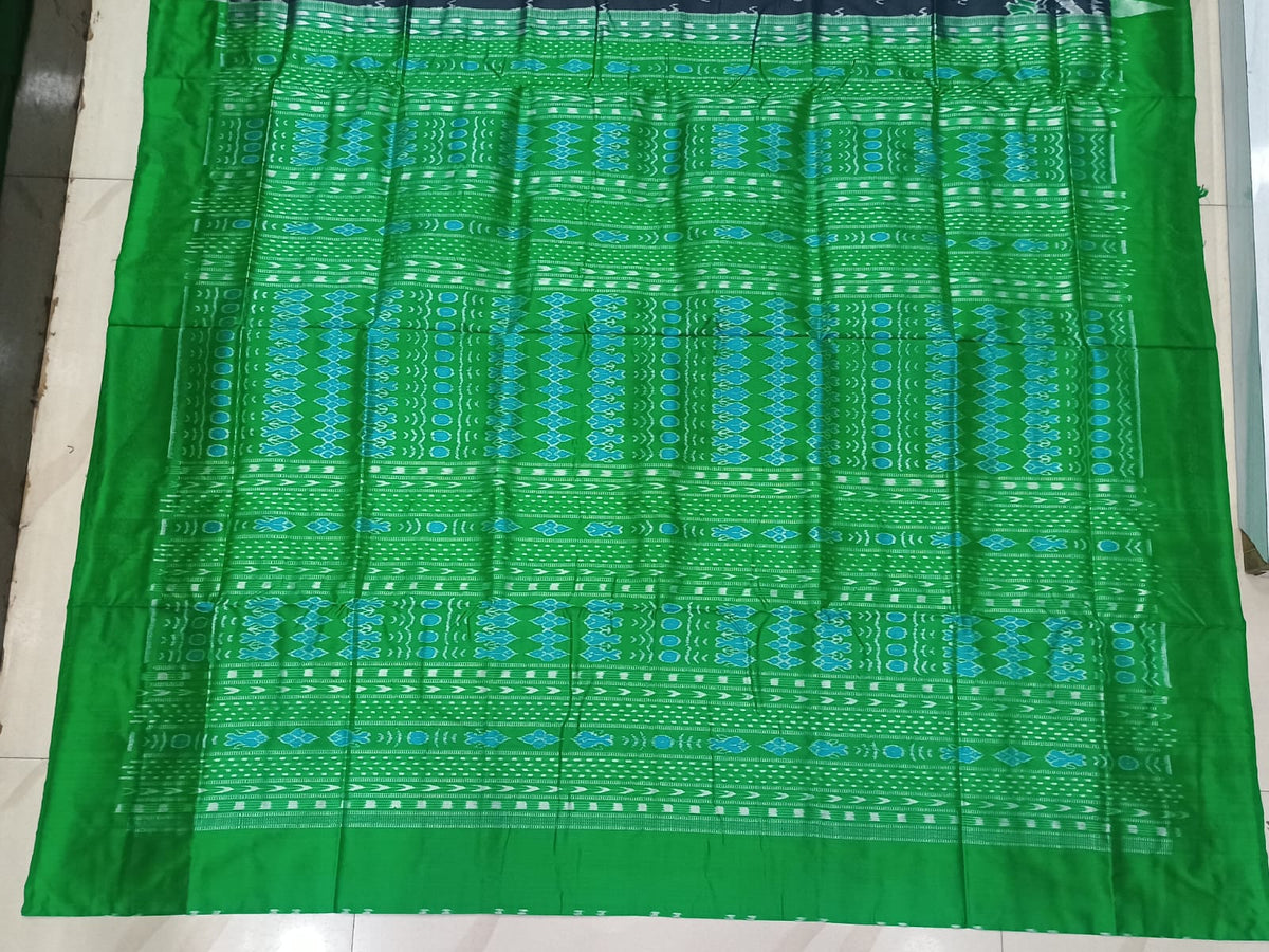 Black Green Tribal Design Sambalpuri Silk Saree