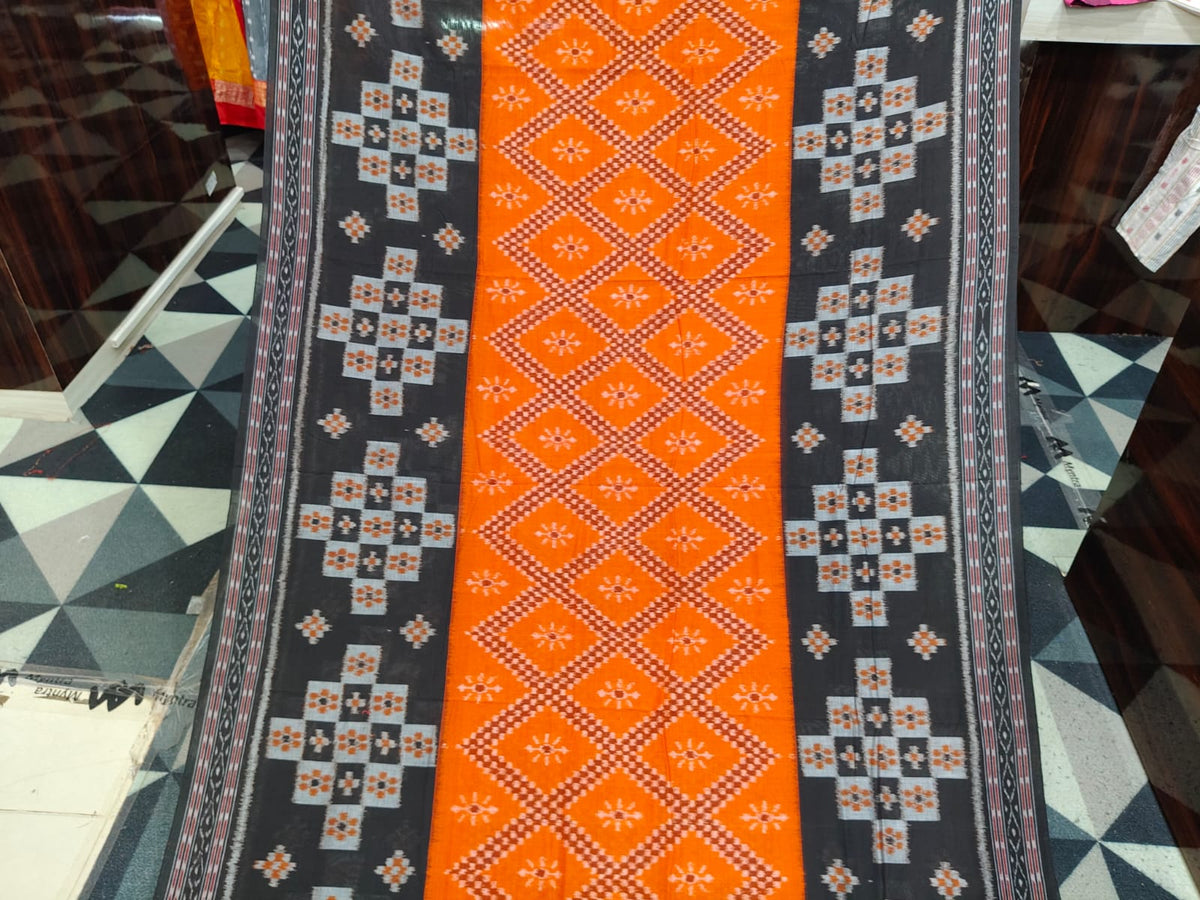 Orange Black Tarabali Design Khandua Cotton Saree