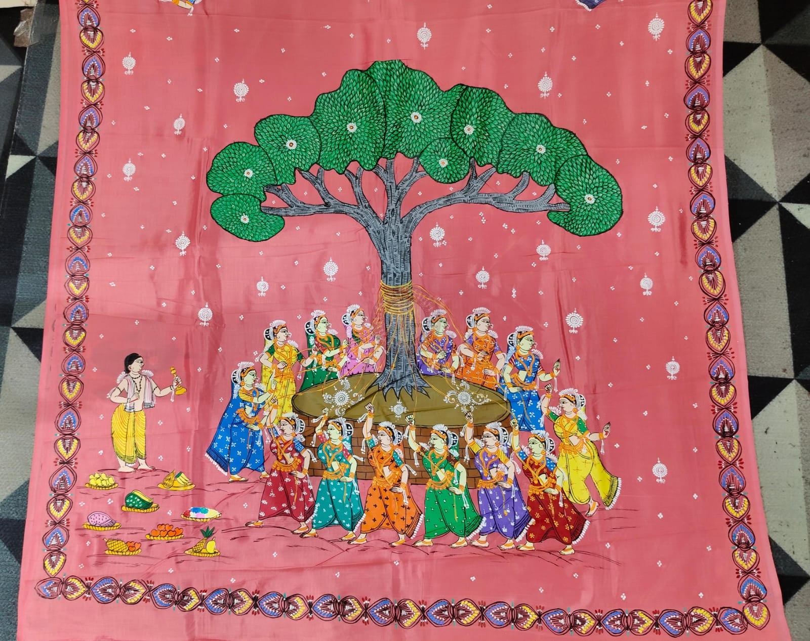 Peach Bata Sabitri Theme Pattachitra Khadi Silk Saree