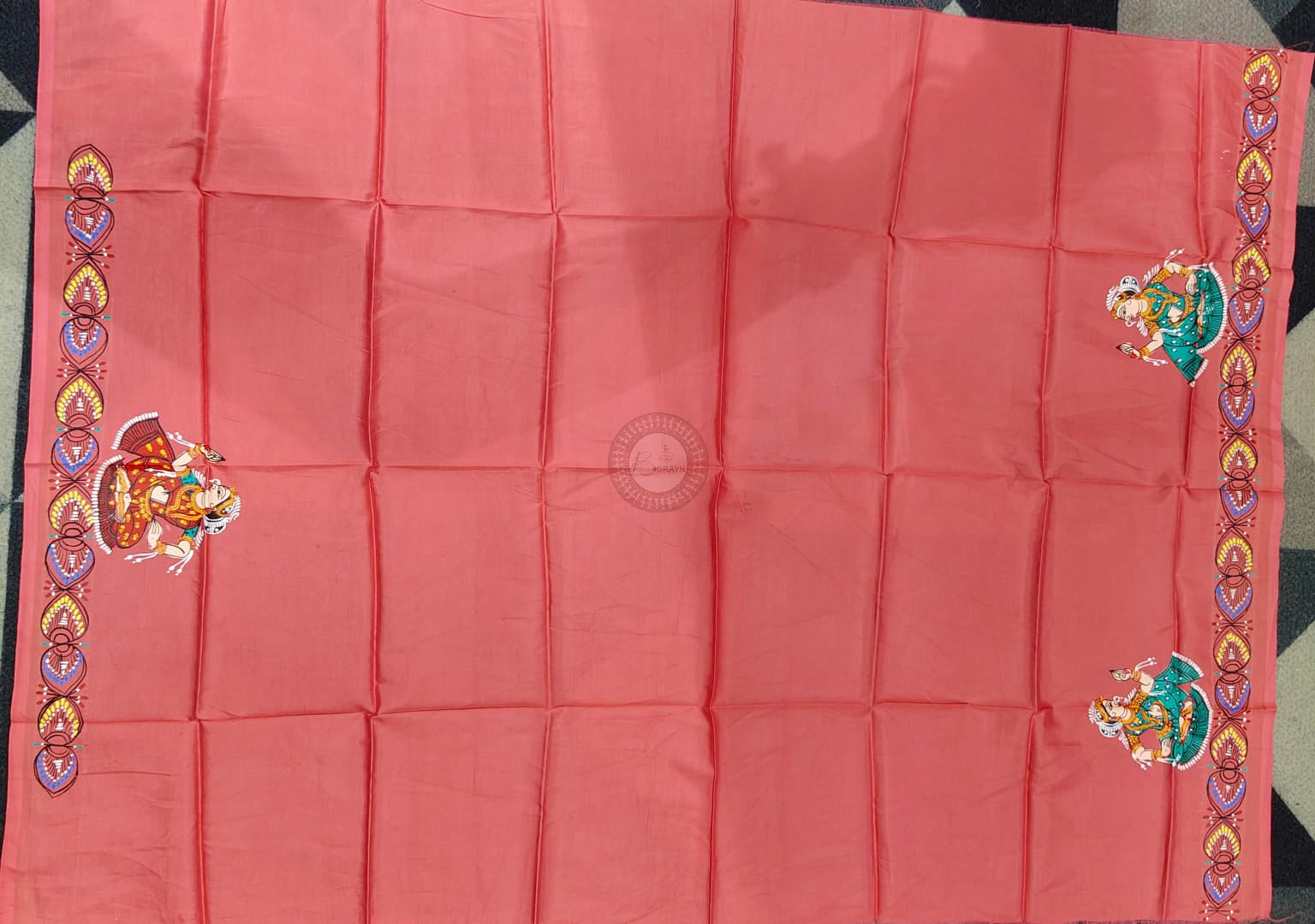 Peach Bata Sabitri Theme Pattachitra Khadi Silk Saree