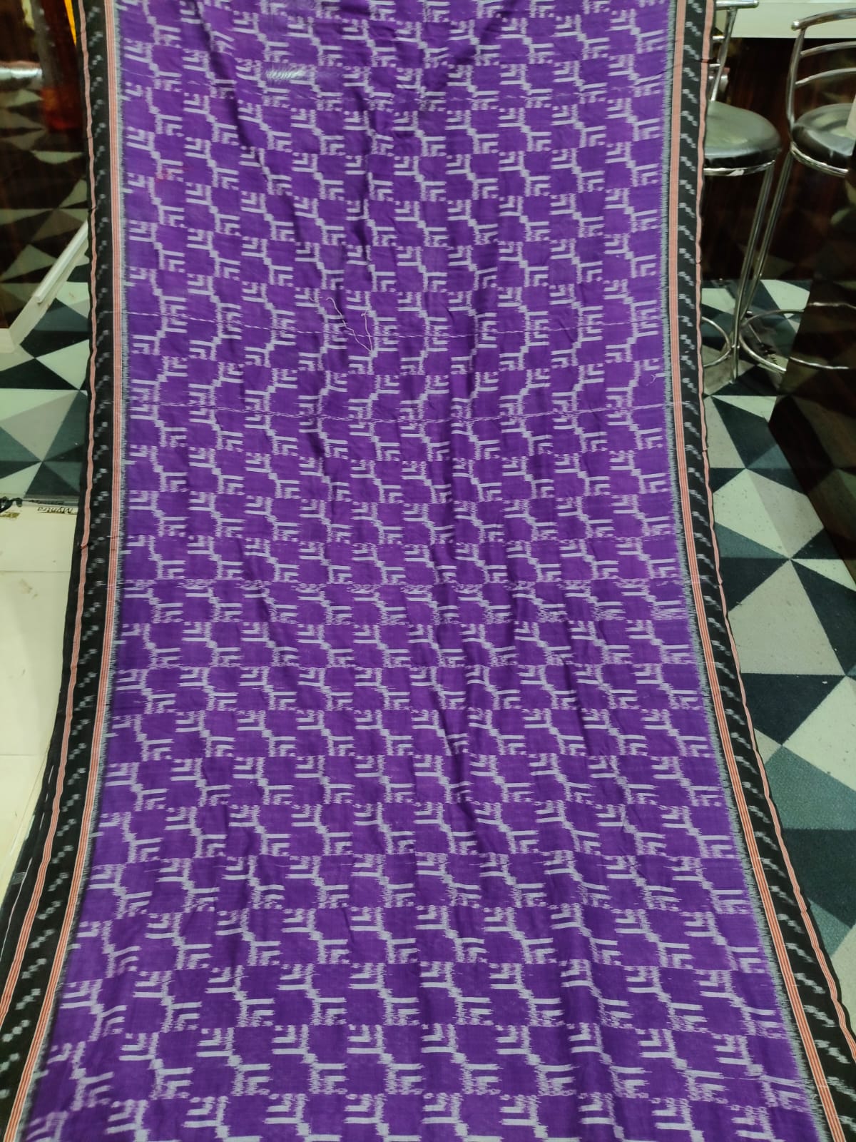 Purple Black Ikat Design Khandua Cotton Saree