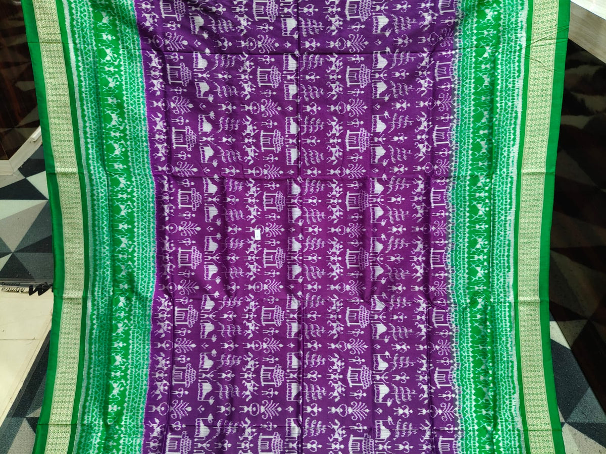 Purple Green Tribal & Tree Design Sambalpuri Silk Saree