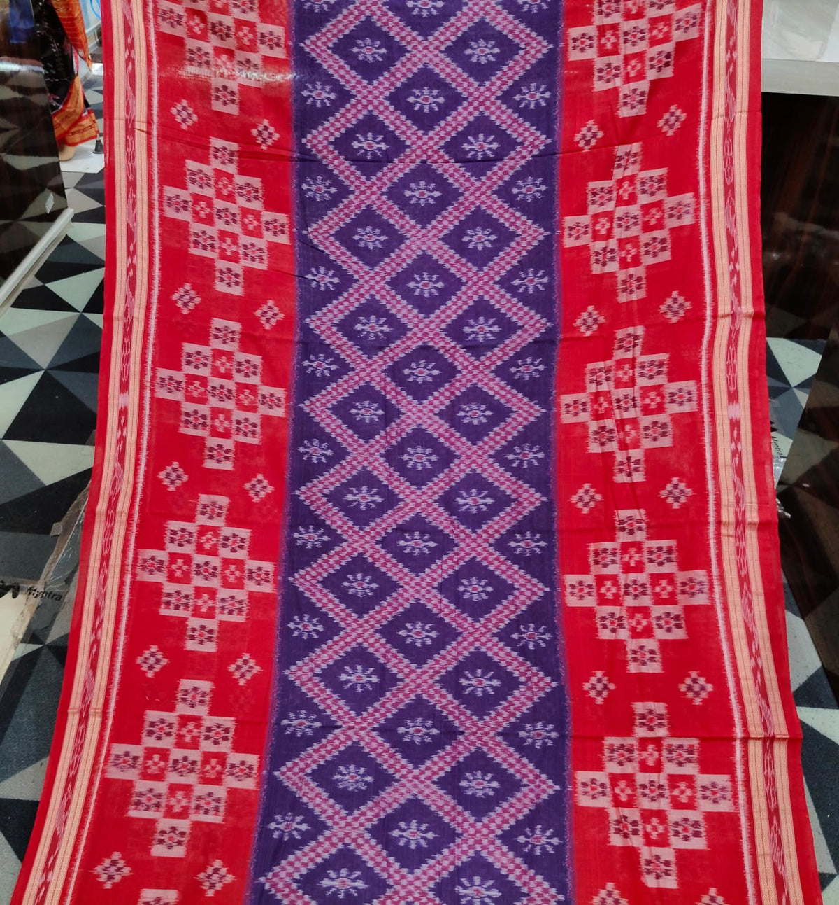 Purple Red Tarabali Design Khandua Cotton Saree