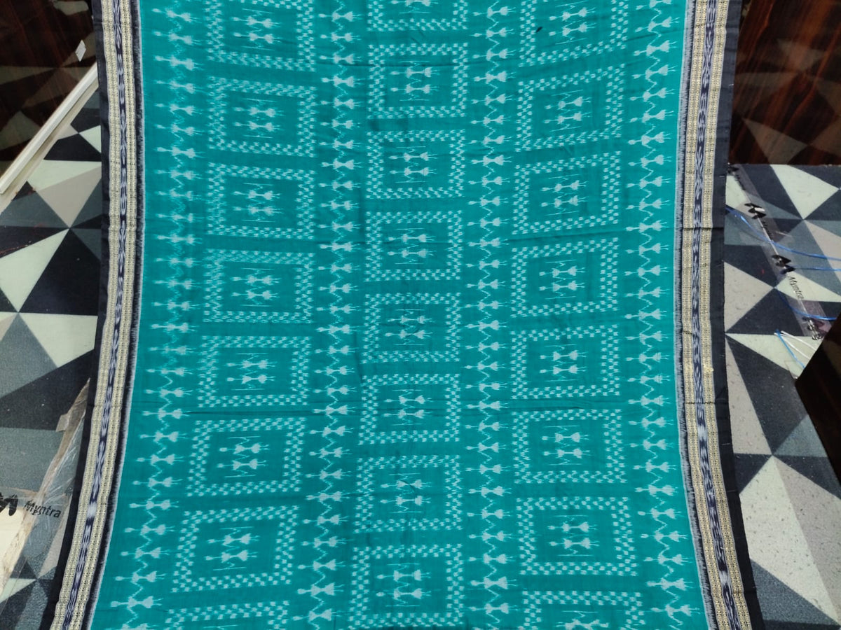 Rama Green Black Box Tribal Design Khandua Cotton Saree