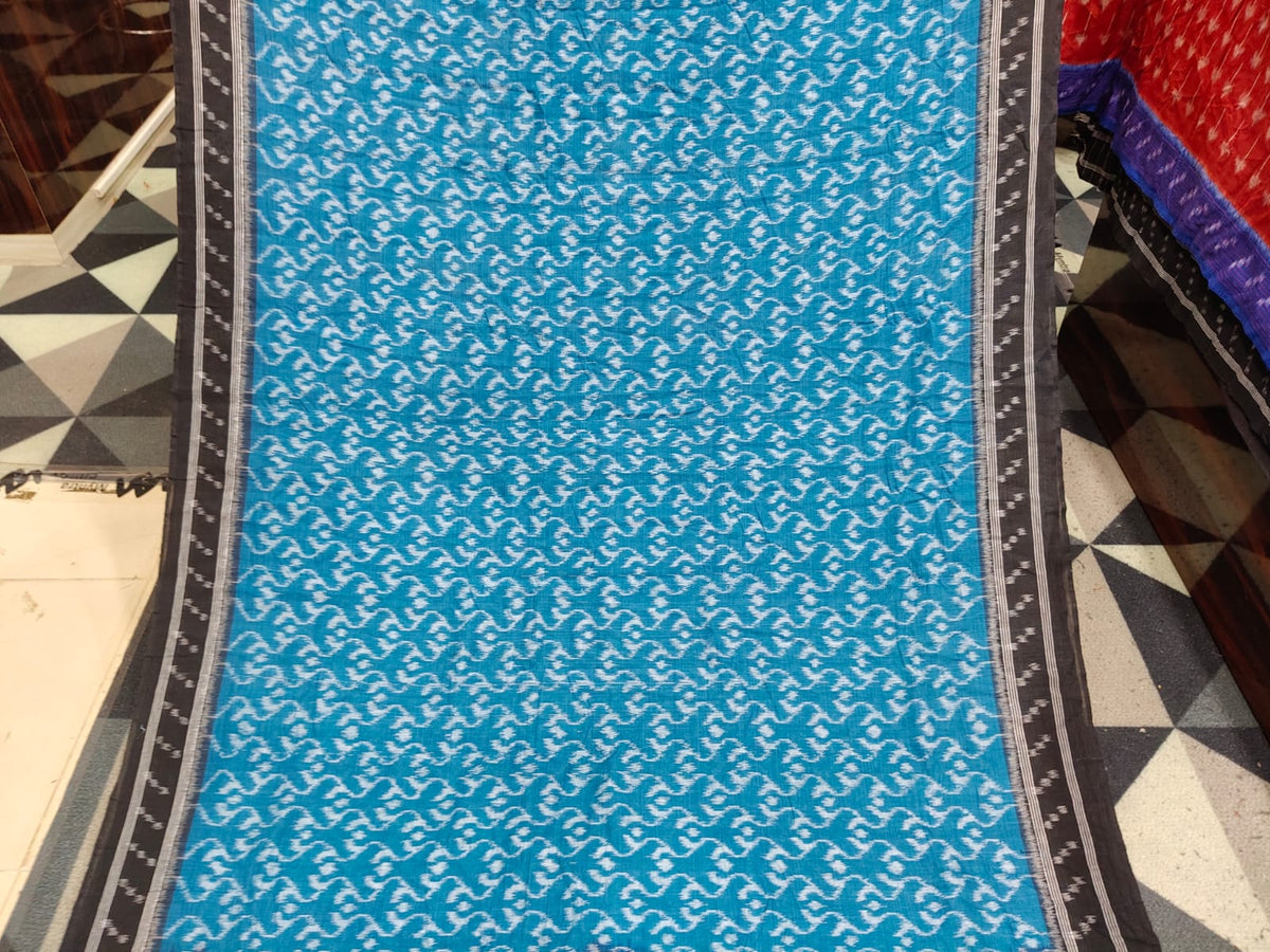 Rama Green Black Lata Design Khandua Cotton Saree