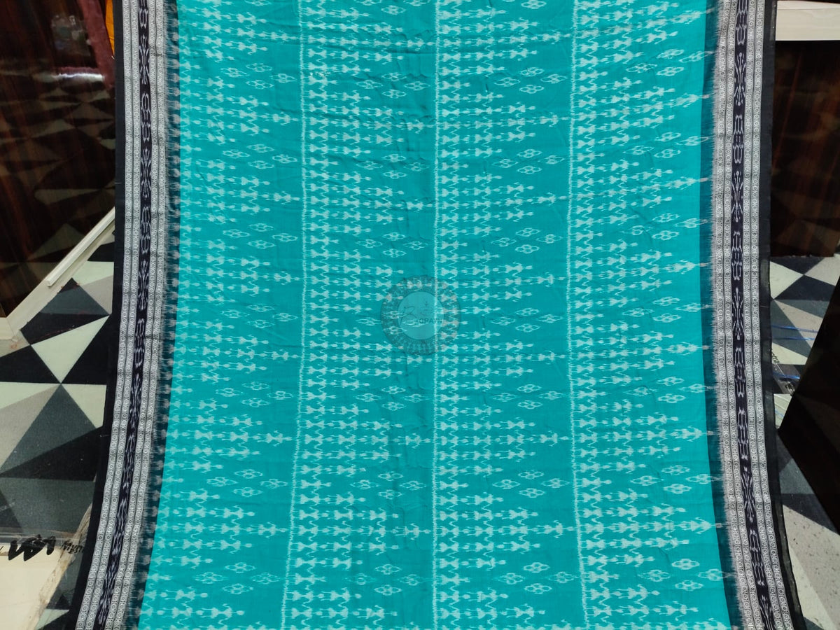 Rama Green Black Tribal Design Khandua Cotton Saree