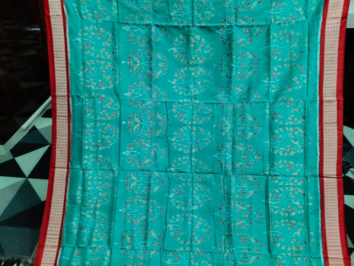 Rama Green Red Tree Design Sambalpuri Silk Saree