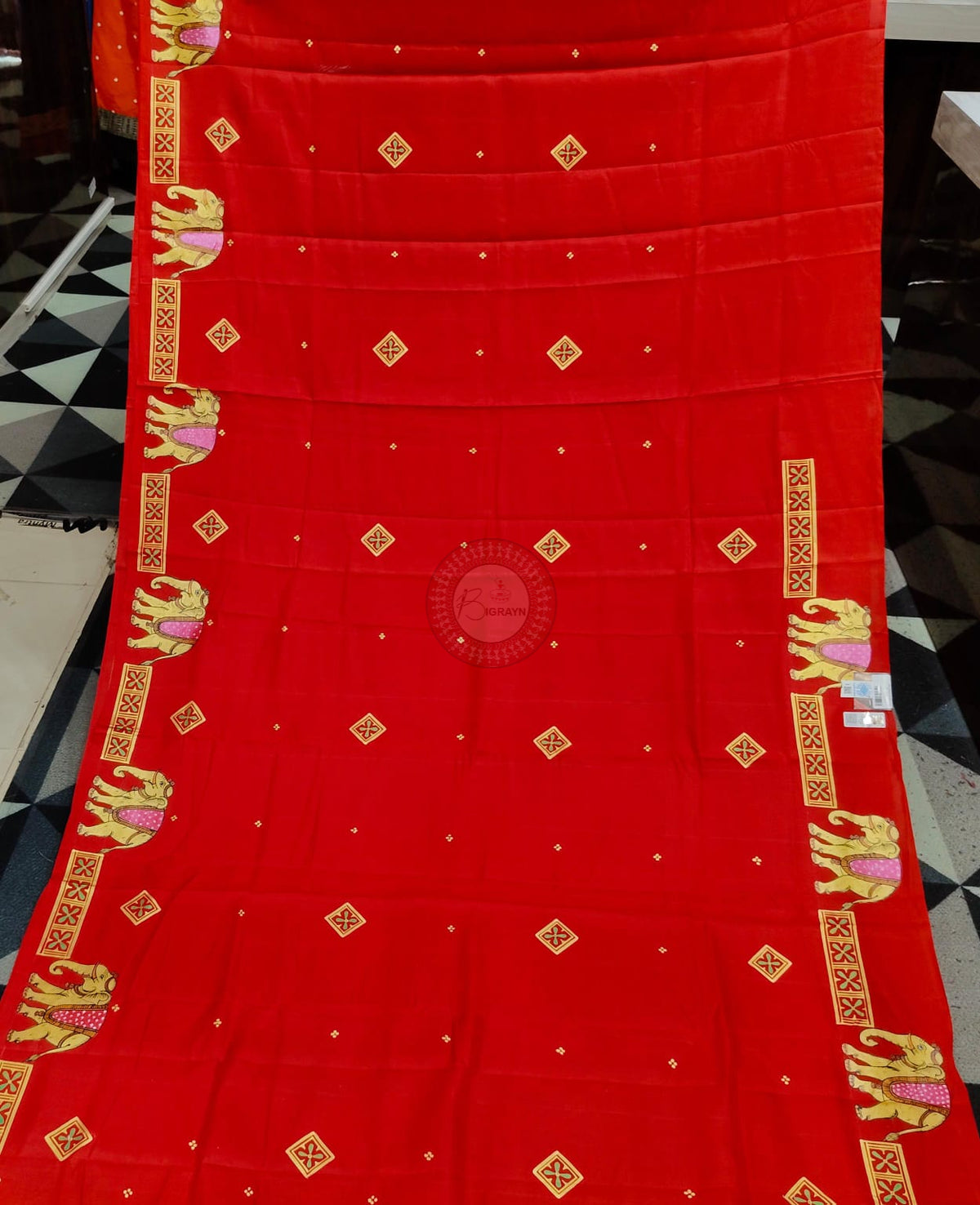 Red Ashoka Theme Pattachitra Kanjeeveram Silk Saree