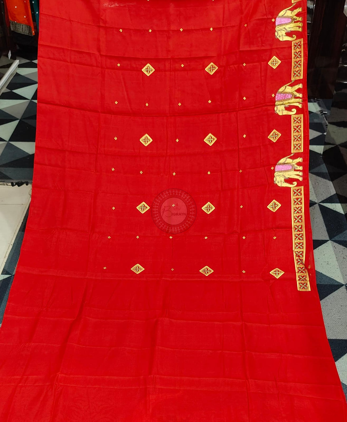 Red Ashoka Theme Pattachitra Kanjeeveram Silk Saree