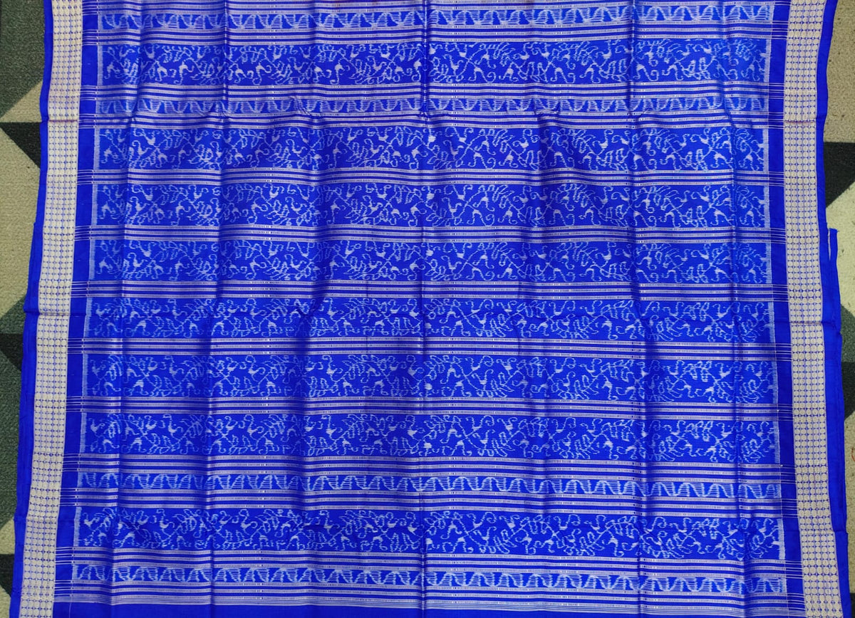 Red Blue Tribal And Tree Design Sambalpuri Silk Saree