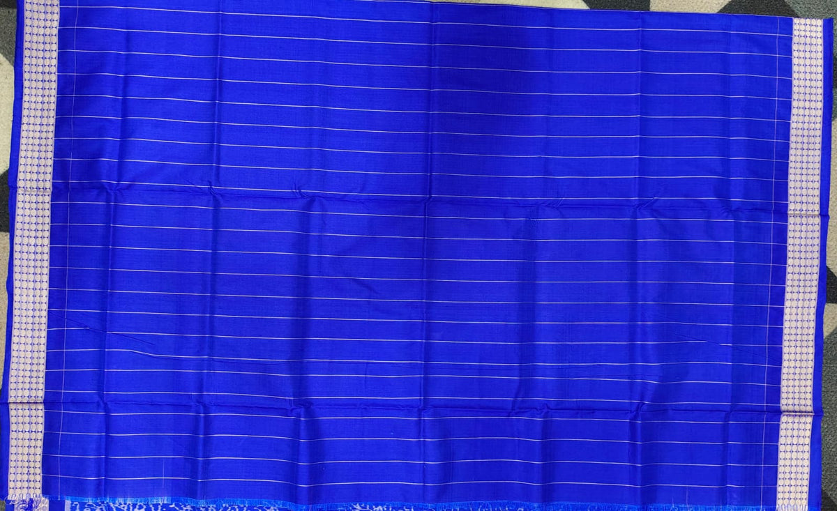Red Blue Tribal And Tree Design Sambalpuri Silk Saree